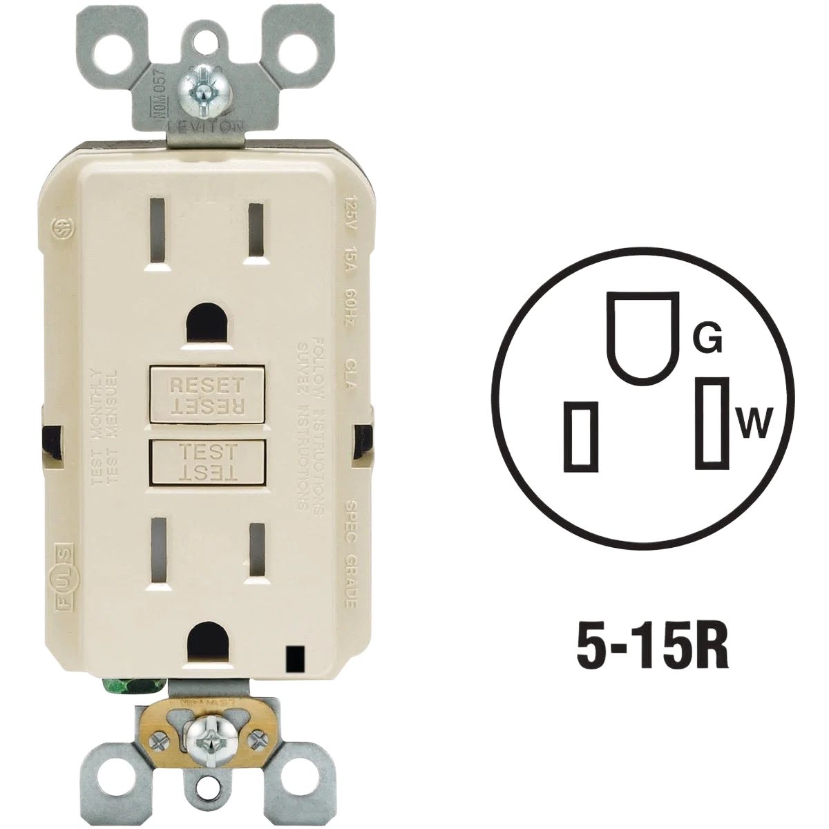 Exclusive Leviton SmartlockPro Self-Test Light Almond Commercial Grade 5-15R GFCI Outlet Superior