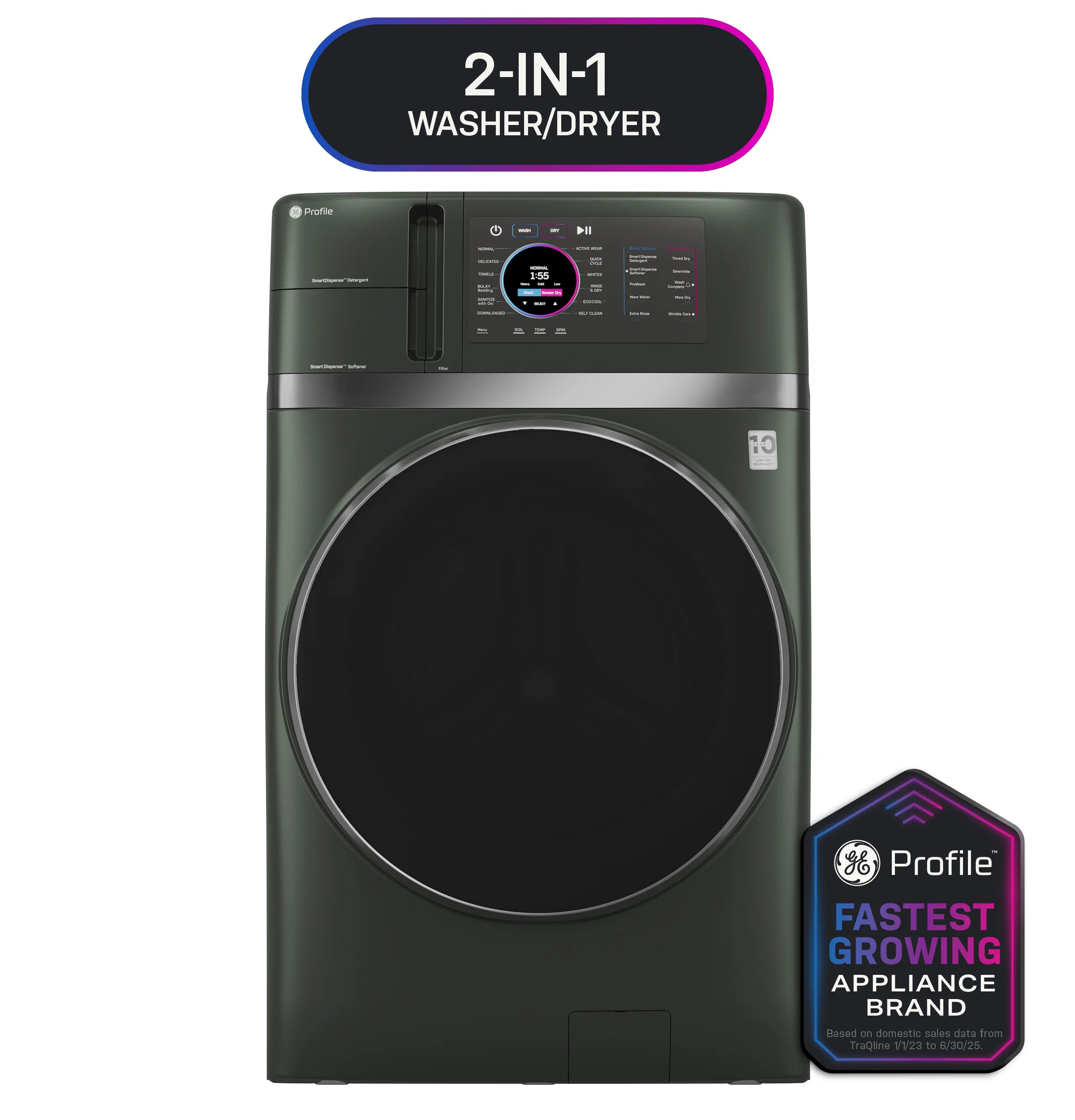 Official GE Profile™ ENERGY STAR® 4.8 cu. ft. Capacity UltraFast Combo with Ventless Inverter Heat Pump Technology Washer Dryer Easy-to-Use