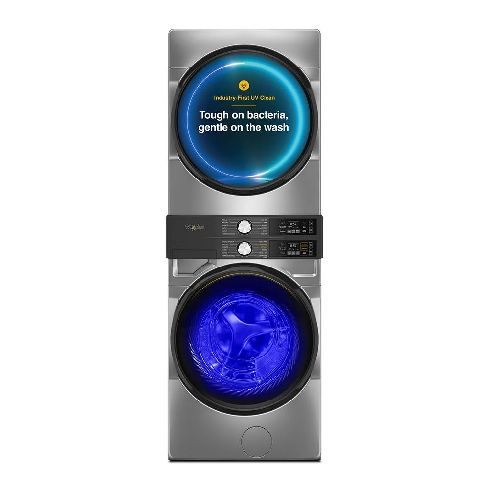 Stylish Smart ENERGY STAR® Front Load Laundry Tower with UV Clean Technology FreshFlowTM Vent System 4.5 cu. ft. Washer 7.4 cu. ft. Electric Dryer Organic