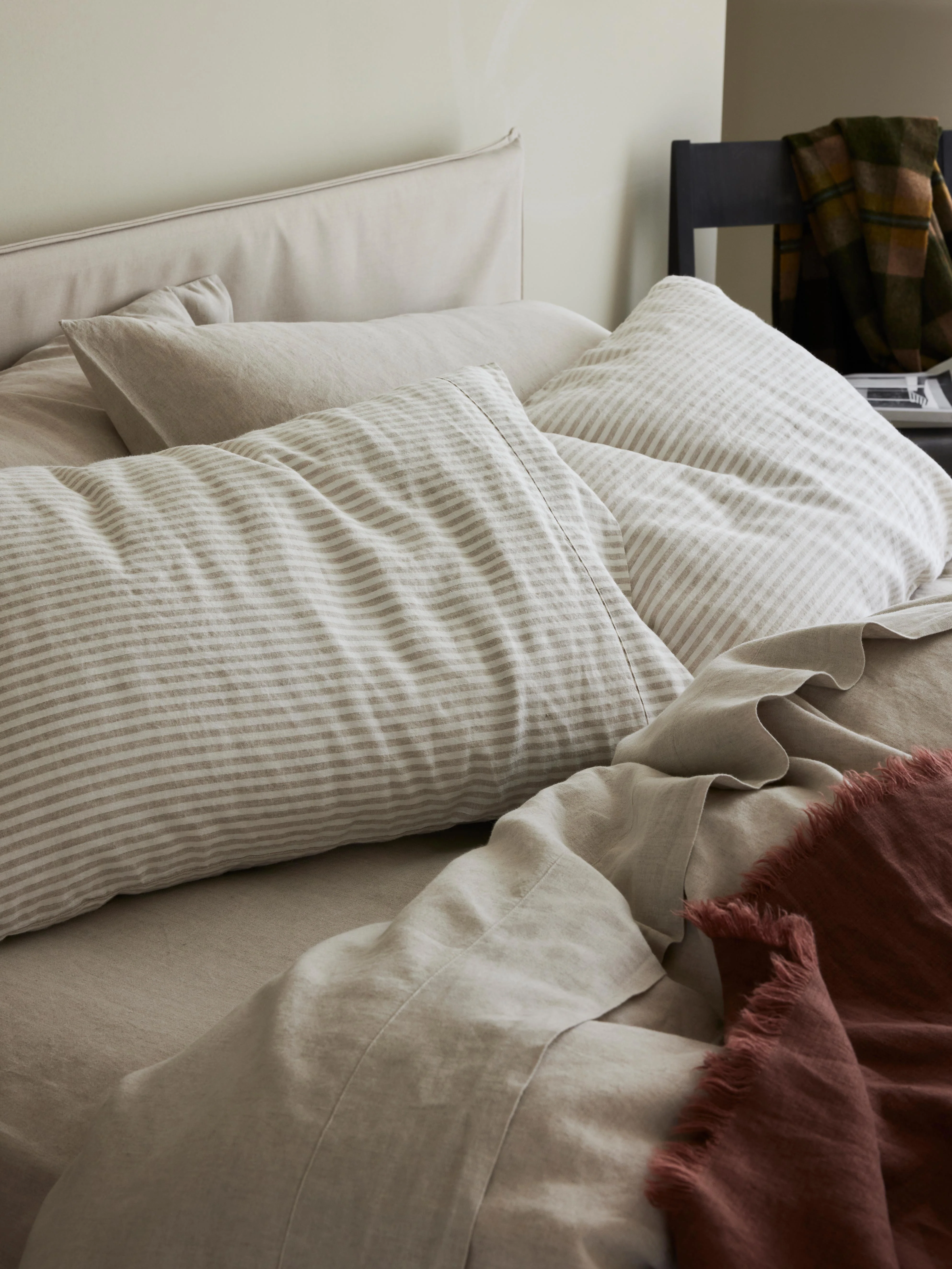 Dependable Oatmeal Stripe Linen Pillowcases Pair User-Friendly