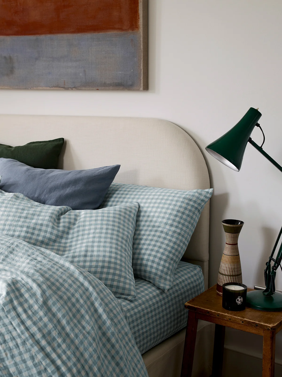 High-Quality Warm Blue Gingham Linen Pillowcases Pair User-Friendly