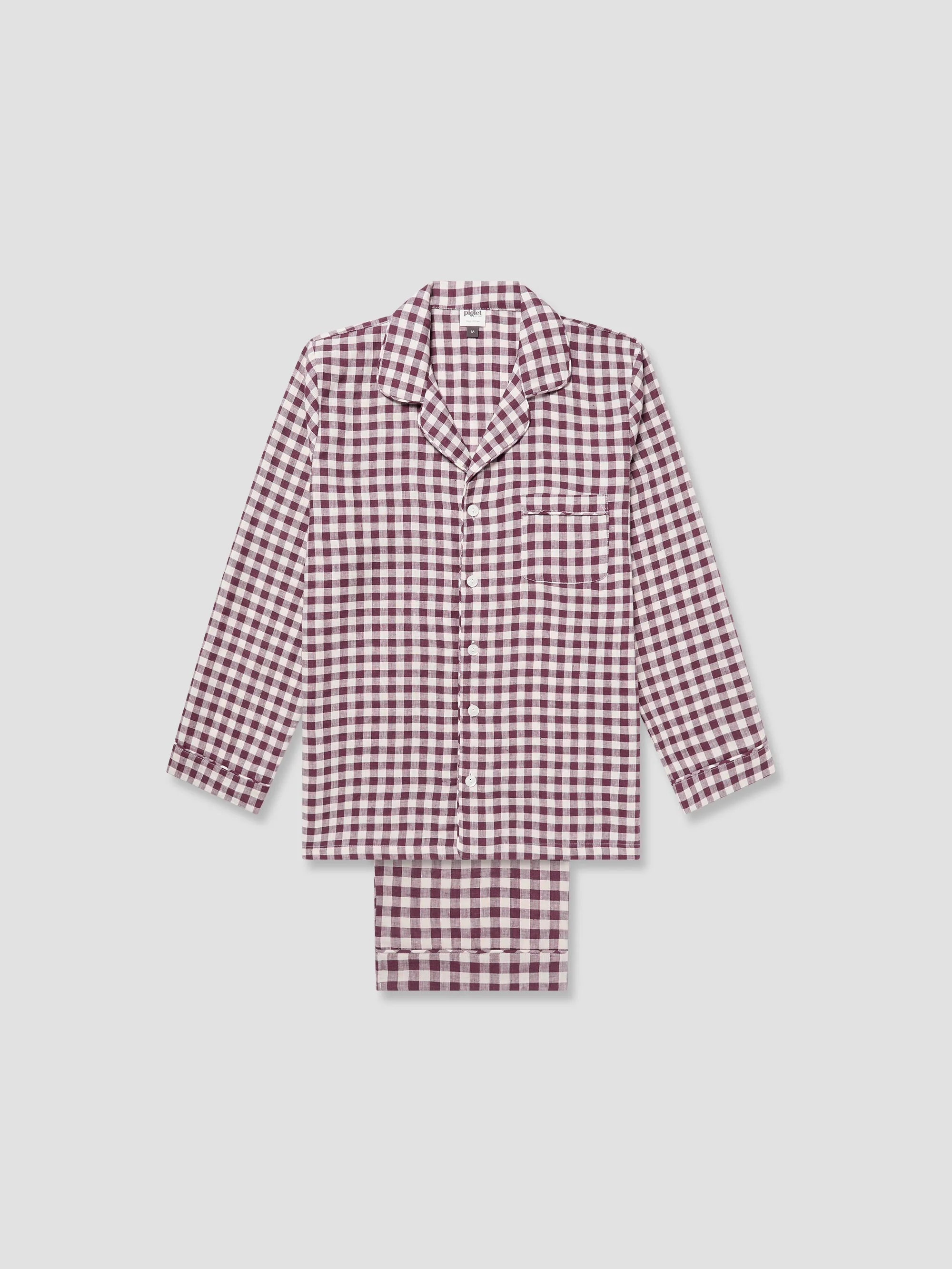 Prestigious Men’s Berry Gingham Pyjama Trouser Set Detailed