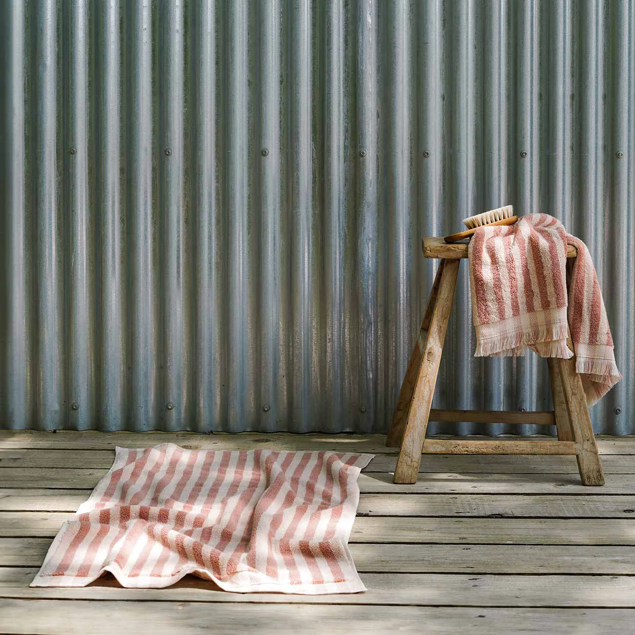 Responsible Sand Shell Pembroke Stripe Cotton Bath Mat Detailed