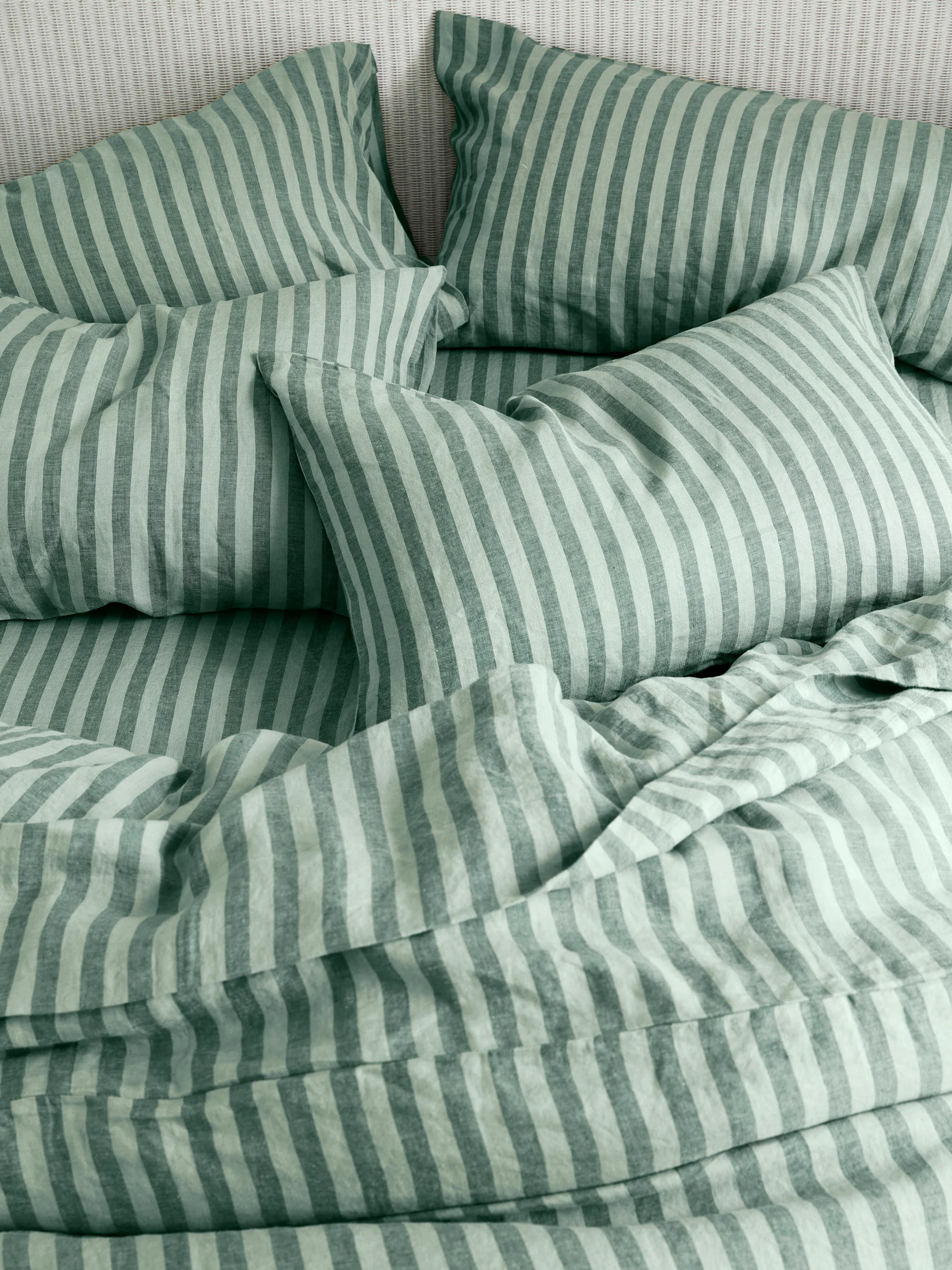 Verified Pine Green Pembroke Stripe Linen Fitted Sheet Reusable