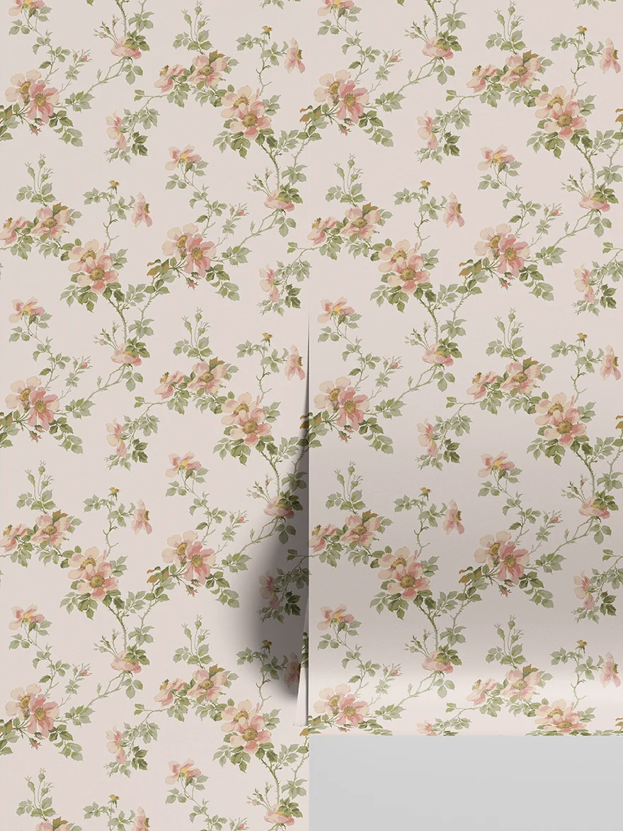 Breathable Cream Blush Field Rose Wallpaper Secure