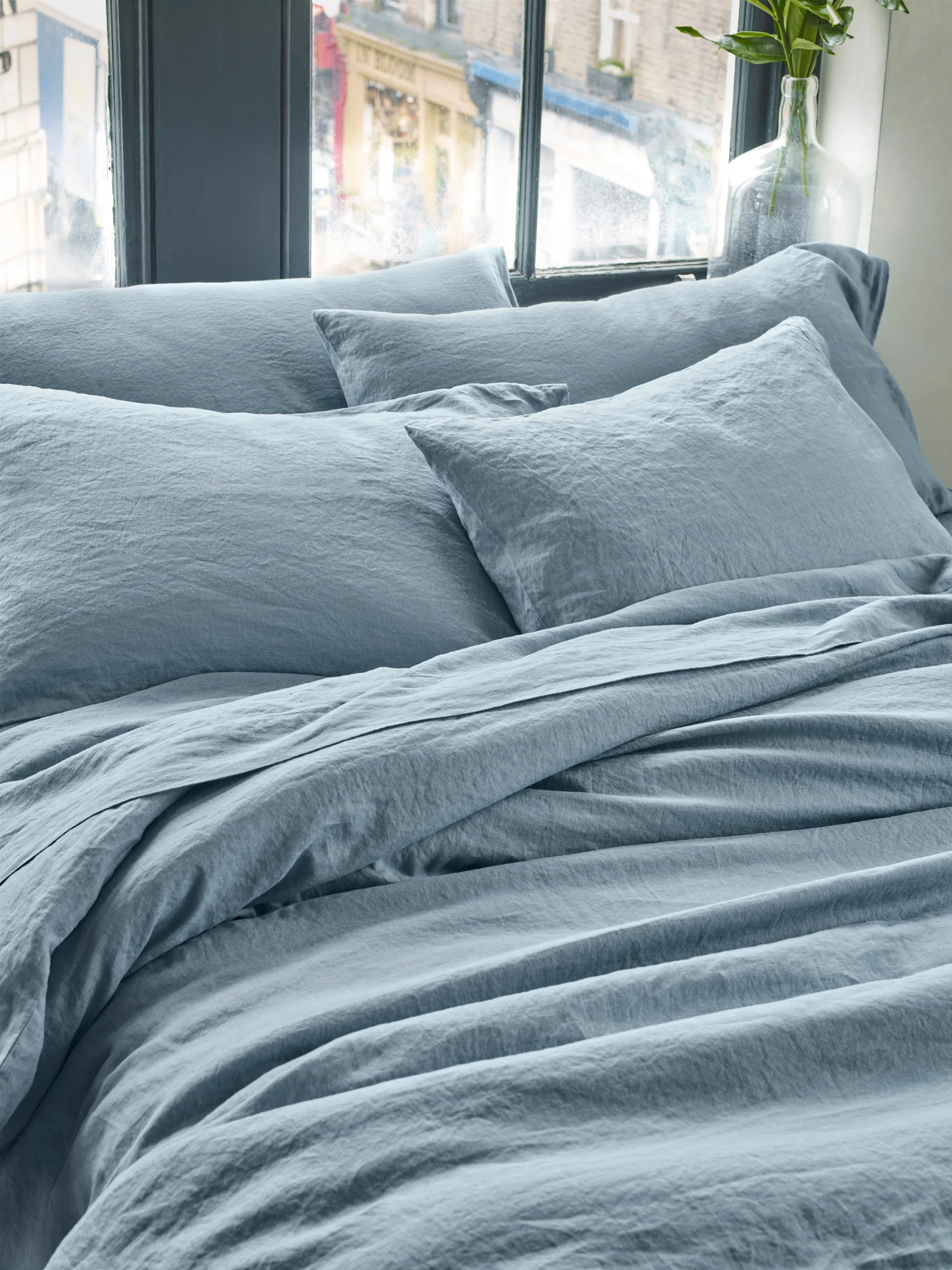 Traditional Dusk Blue Linen Blend Pillowcases Pair Safe