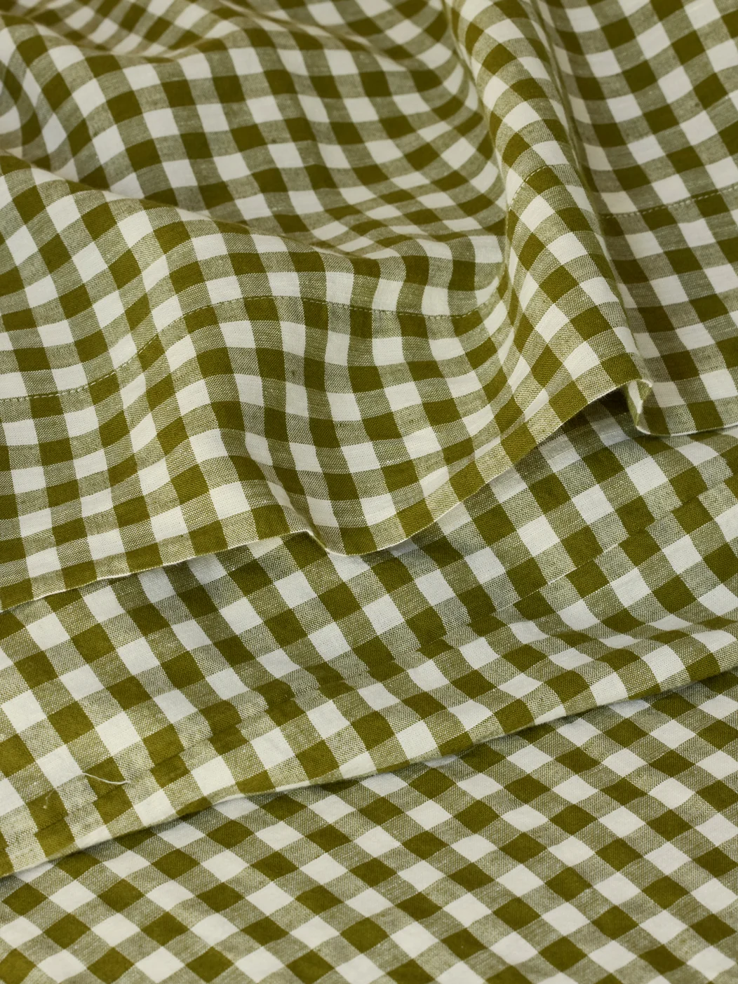 Verified Botanical Green Gingham Linen Blend Flat Sheet Soft