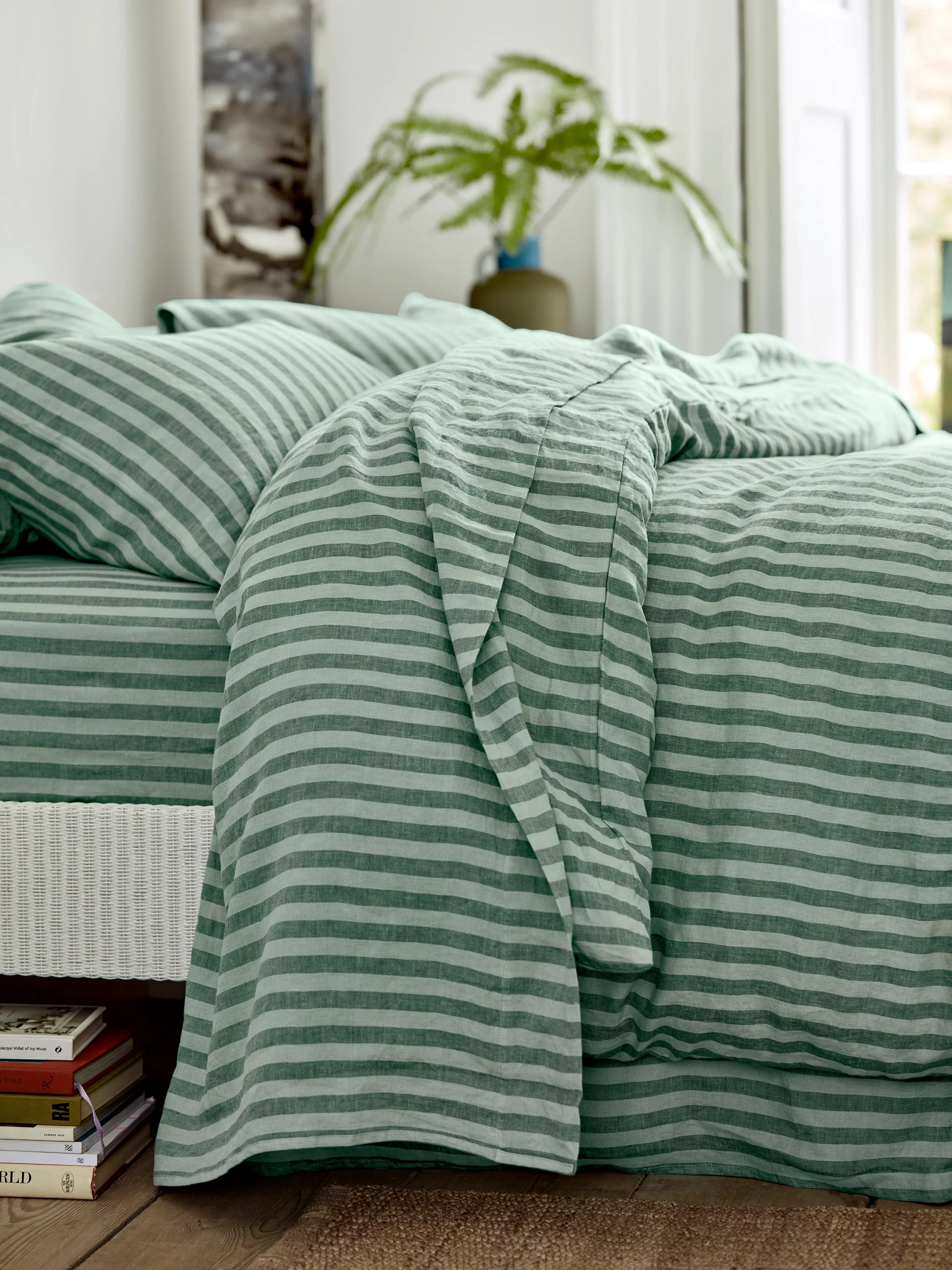 User-Friendly Pine Green Pembroke Stripe Linen Blend Flat Sheet Secure