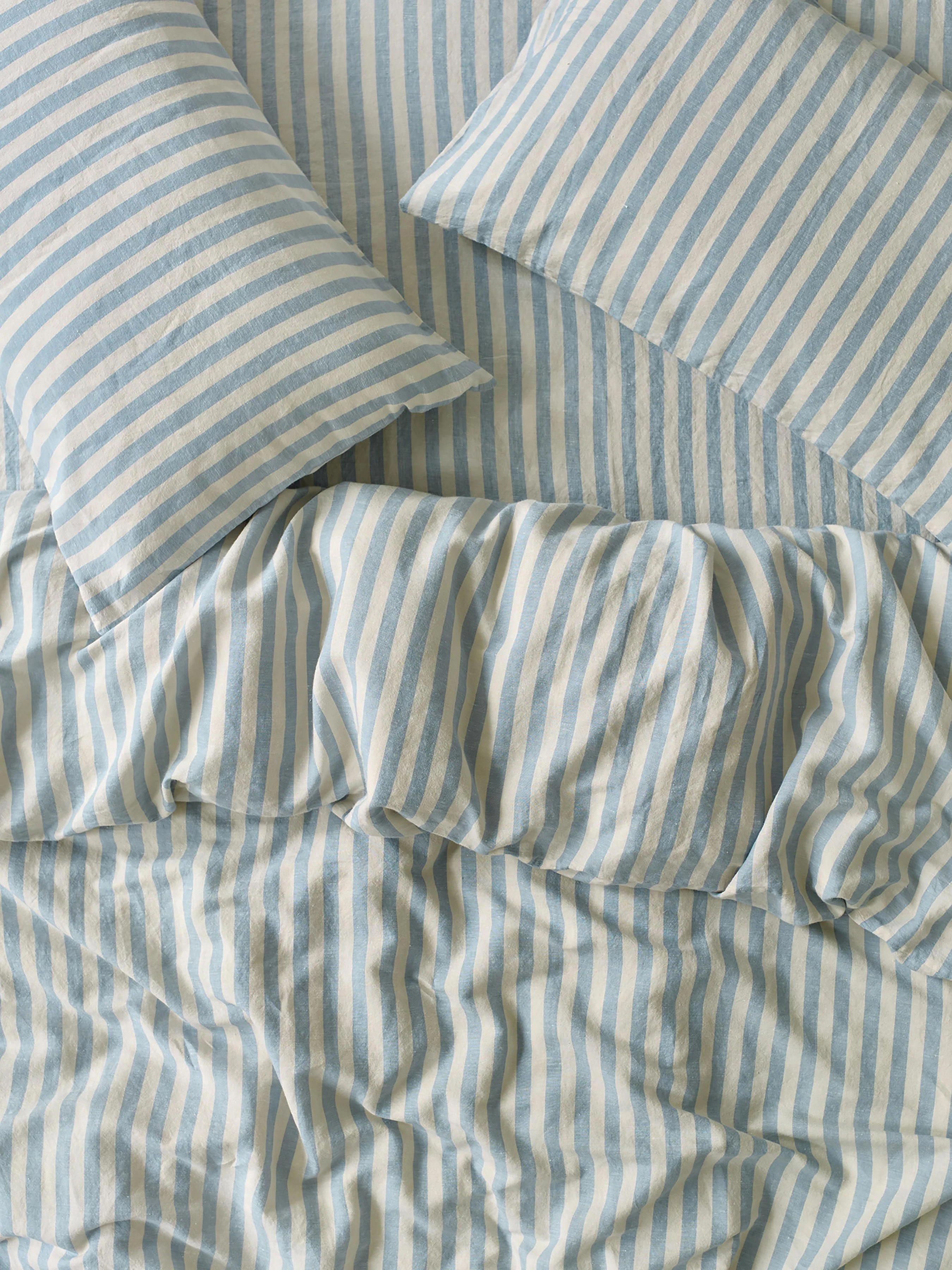 Environmentally Friendly Coastal Blue Pembroke Stripe Linen Blend Duvet Cover Unique