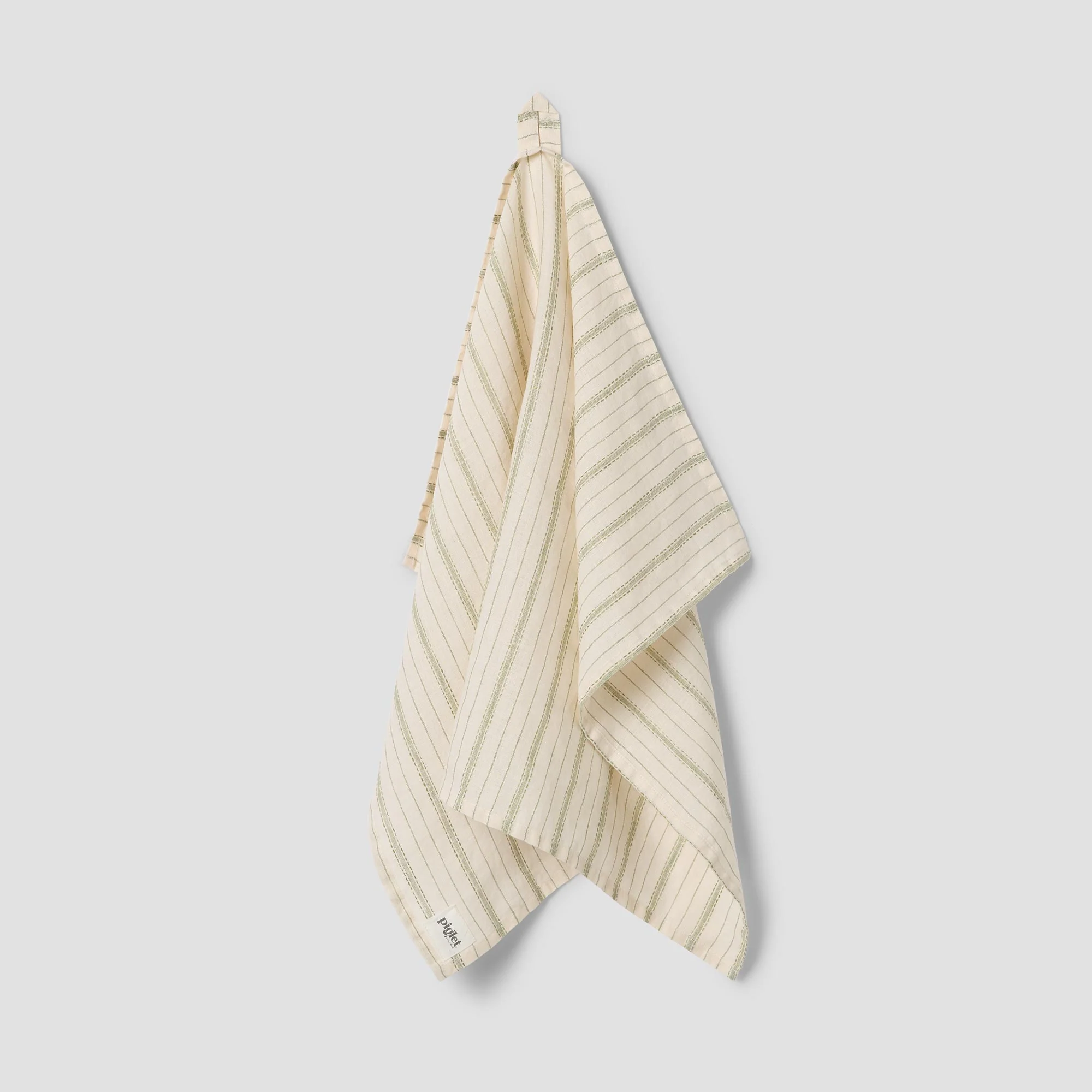 Clean Pear Ticking Stripe Linen Tea Towel Contemporary