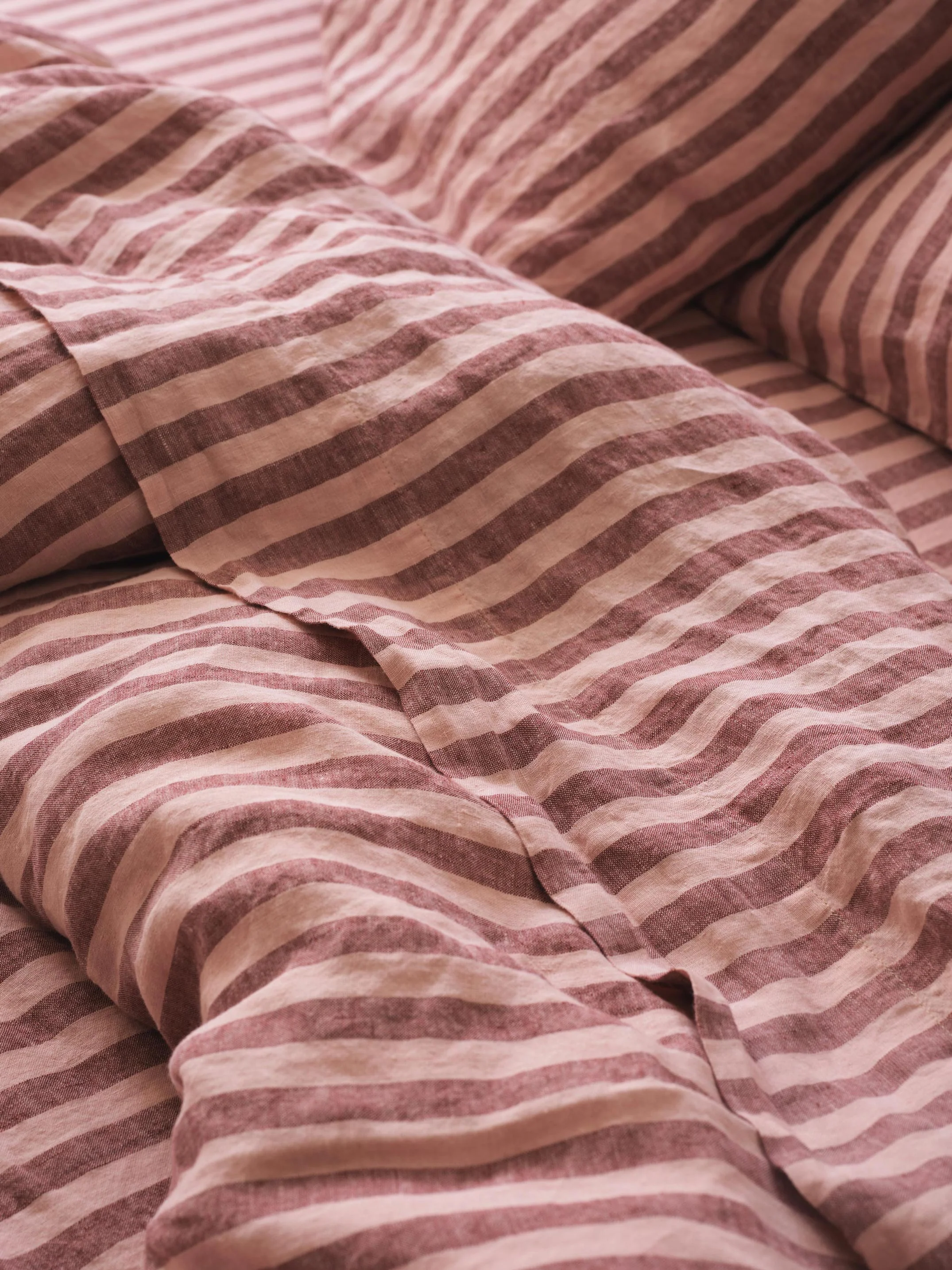 Convenient Rhubarb Rose Pembroke Stripe Linen Blend Flat Sheet Functional