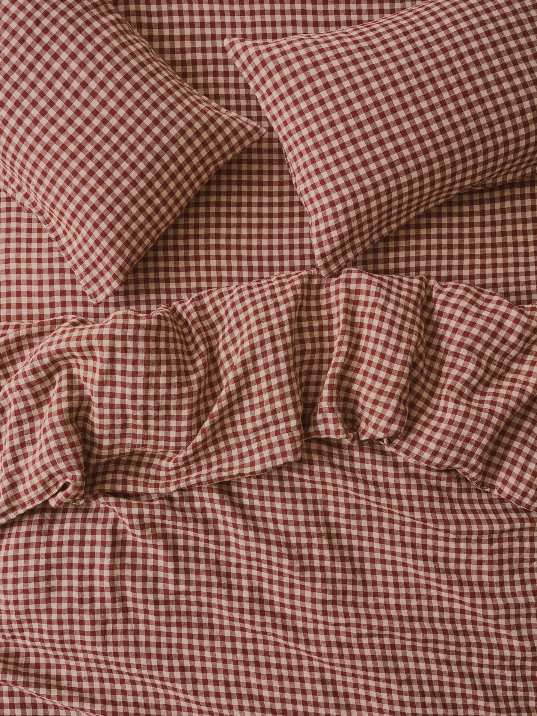 Comfortable Rhubarb Gingham Linen Duvet Cover World-Class