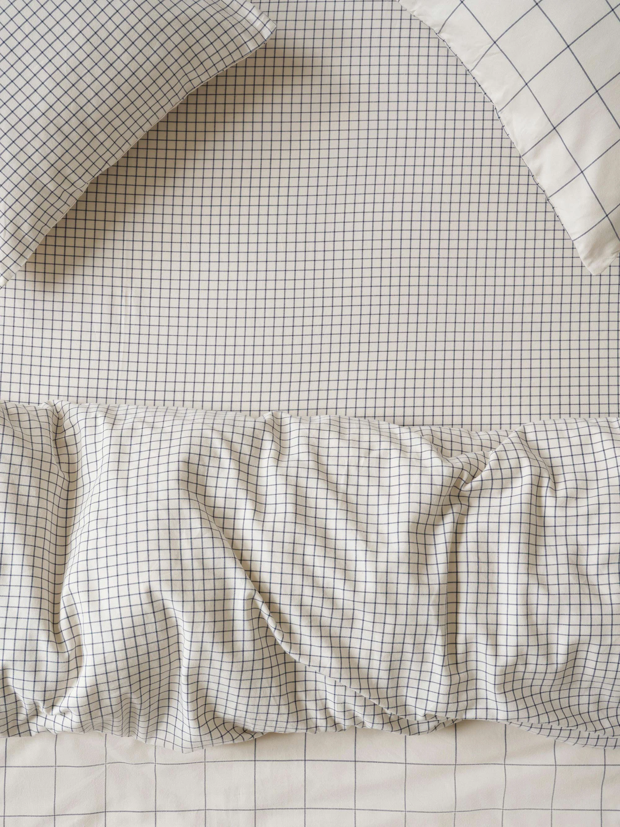 Exceptional Dream Blue Burlow Check Cotton Percale Fitted Sheet Green
