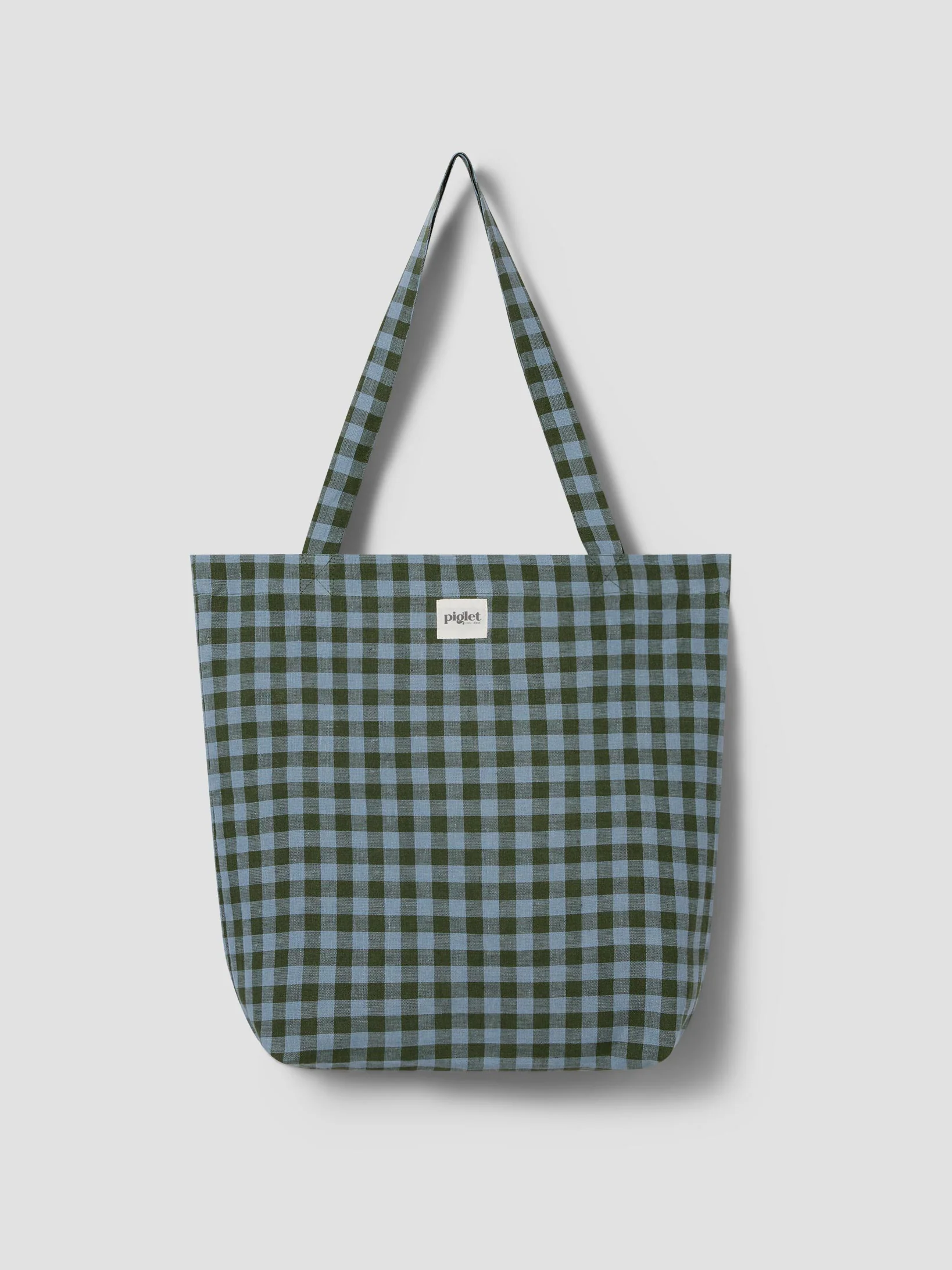 Efficient Fern Green Dusk Blue Colour Drenched Gingham Linen Blend Tote Bag Sophisticated