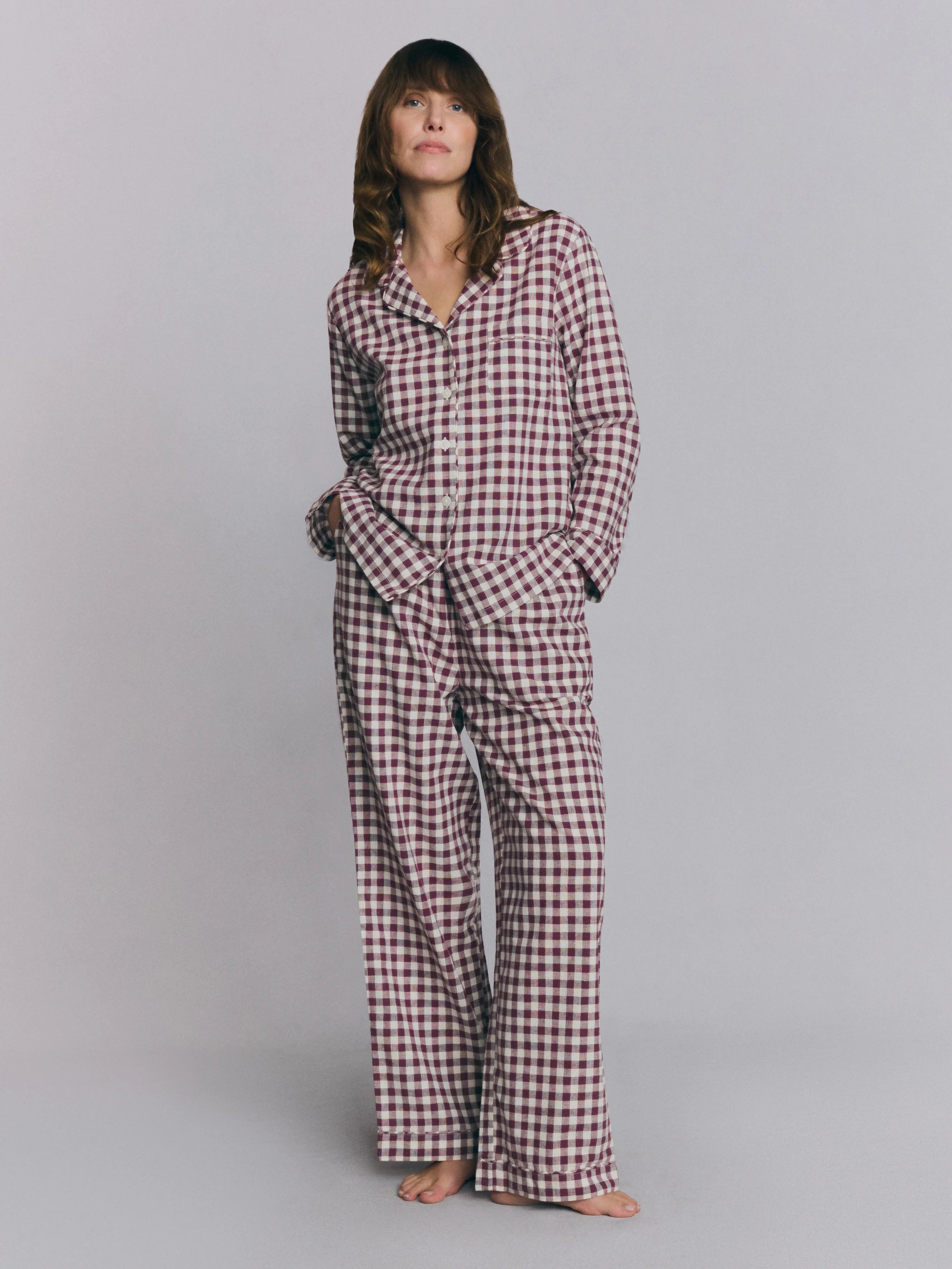 Trusted Berry Gingham Linen Blend Pyjama Trouser Set Green