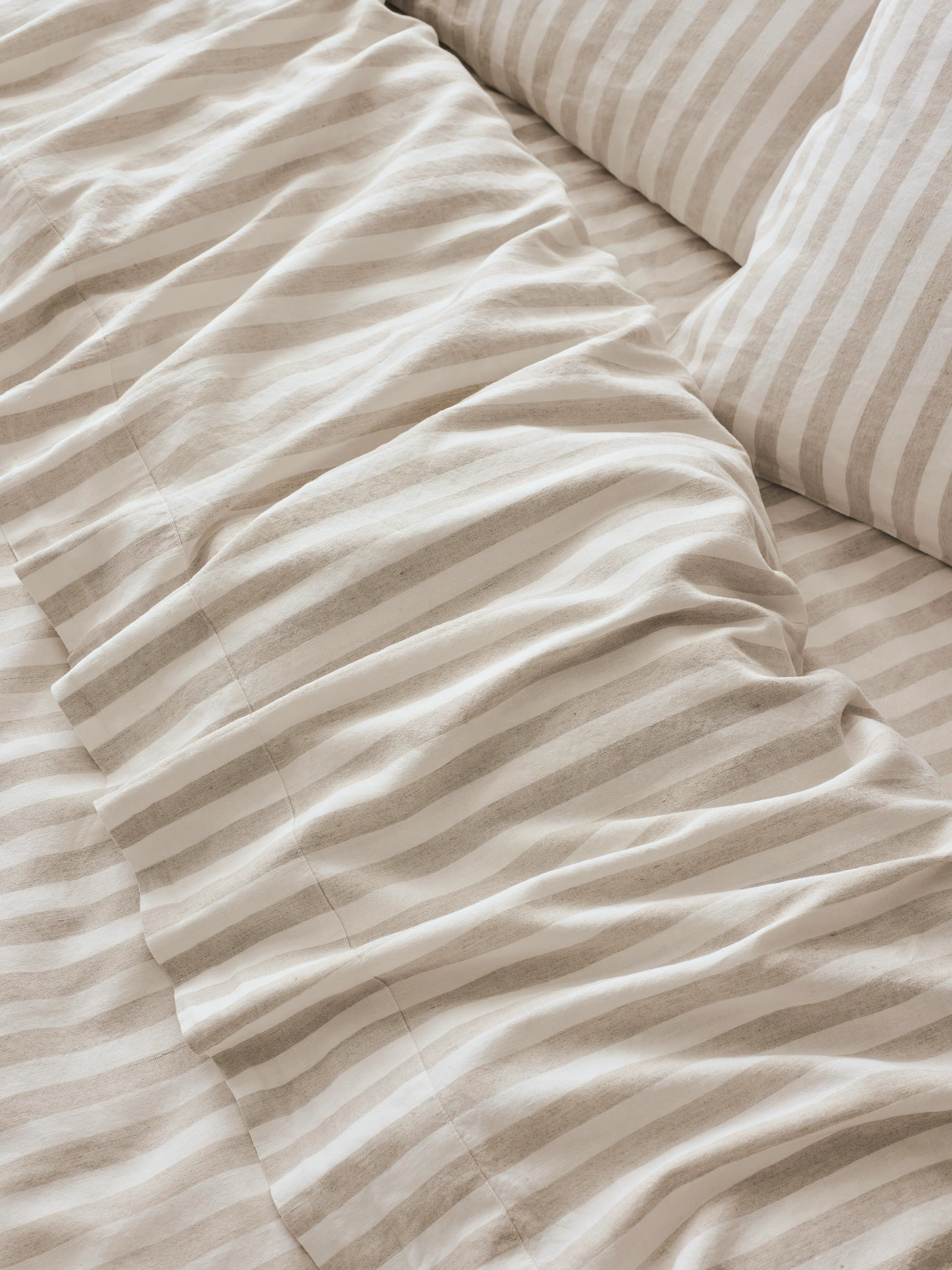 Consistent Oatmeal Pembroke Stripe Linen Blend Flat Sheet Quality