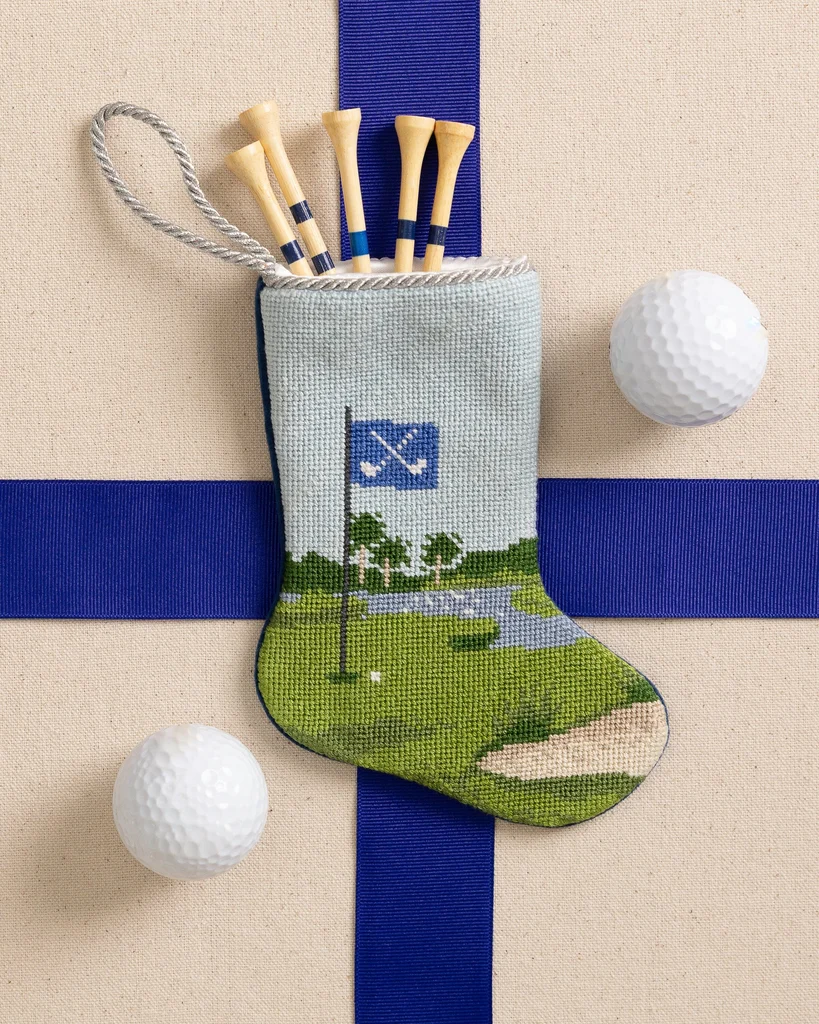 Stylish Tee Time Golf Needlepoint Bauble Stocking Trusted