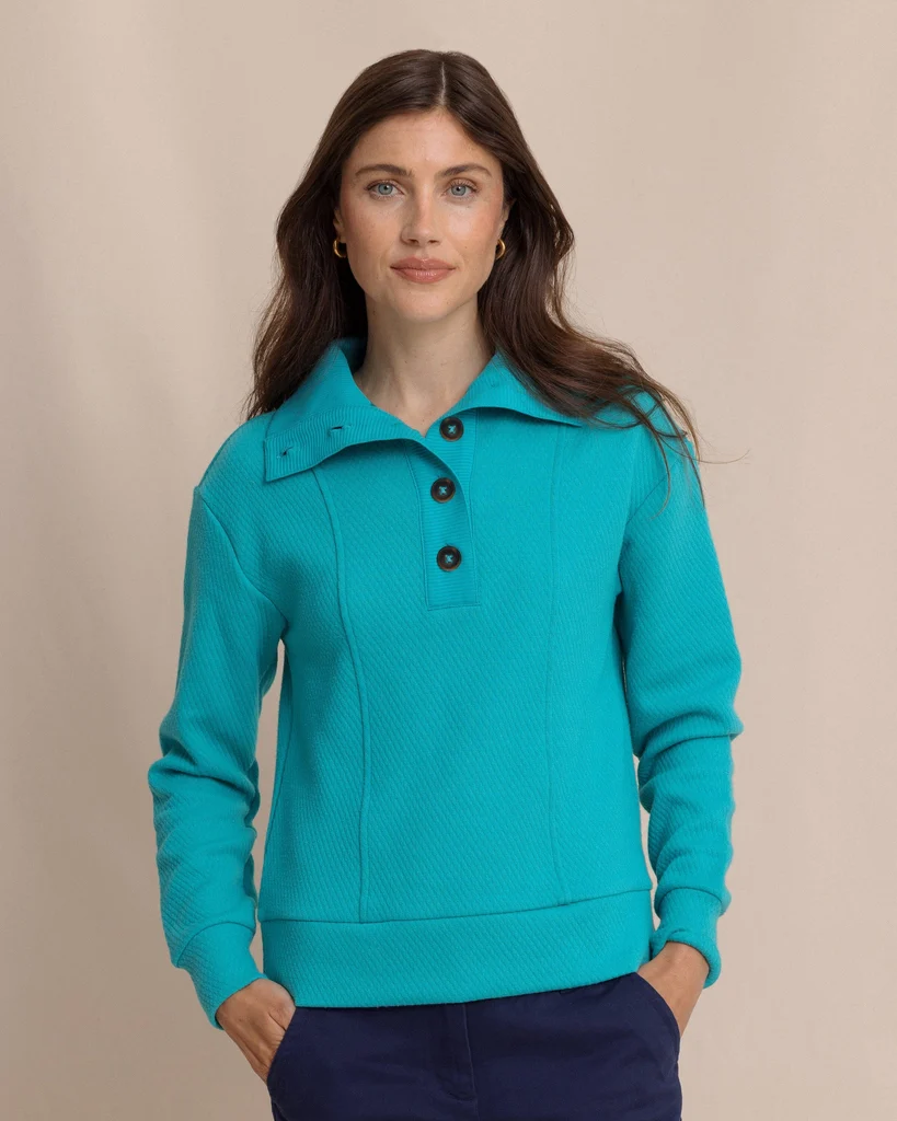 Fine Tonya Button Mock Pullover Relaxed
