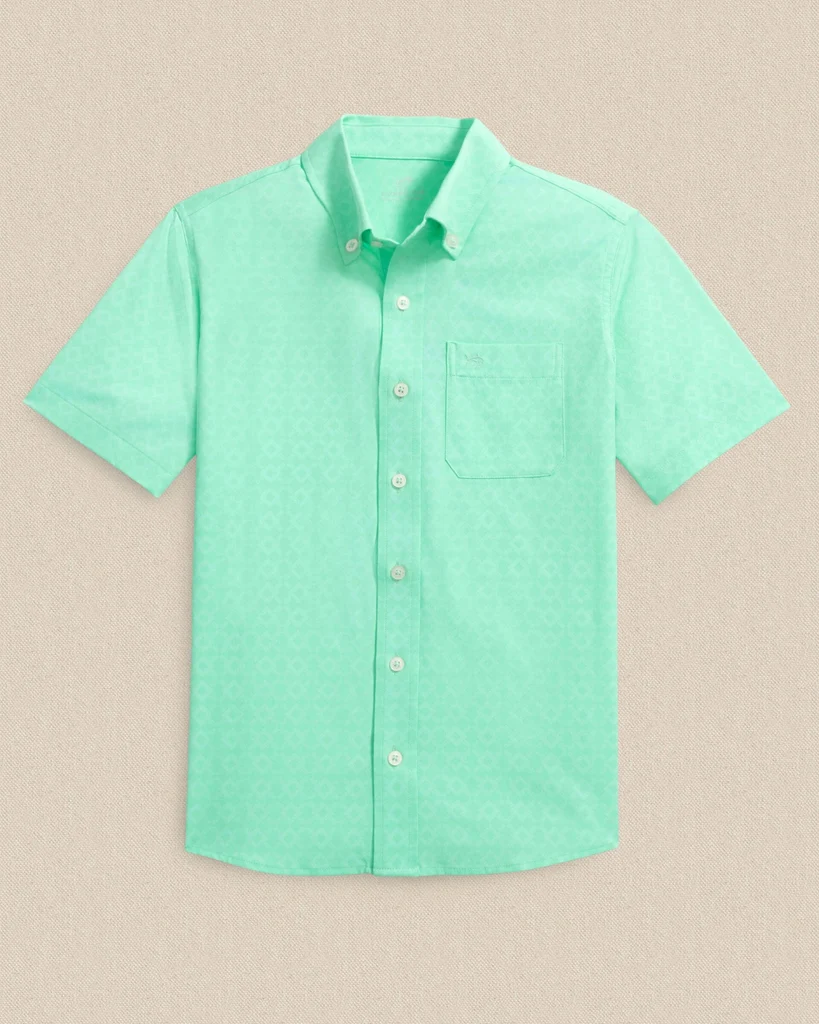 Fashionable Boys Seaside Geo Coastal Breeze® Short Sleeve Sport Shirt Artisan