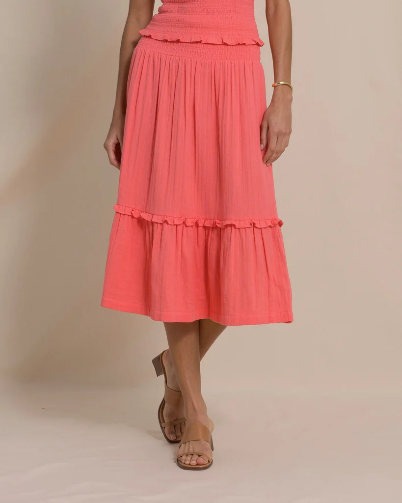 Excellent Lydia Smocked Waist Midi Skirt High-End
