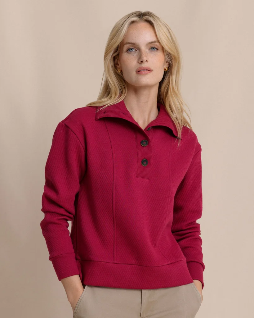 Luxury Tonya Button Mock Pullover Powerful