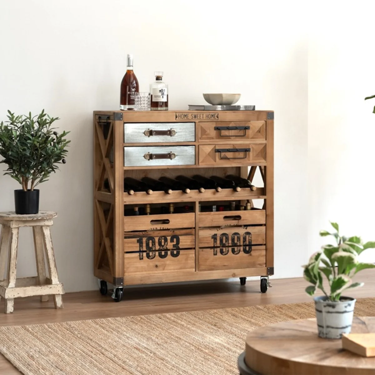 Elegant Large Vintage Wooden Silver Wine Cabinet Traditional