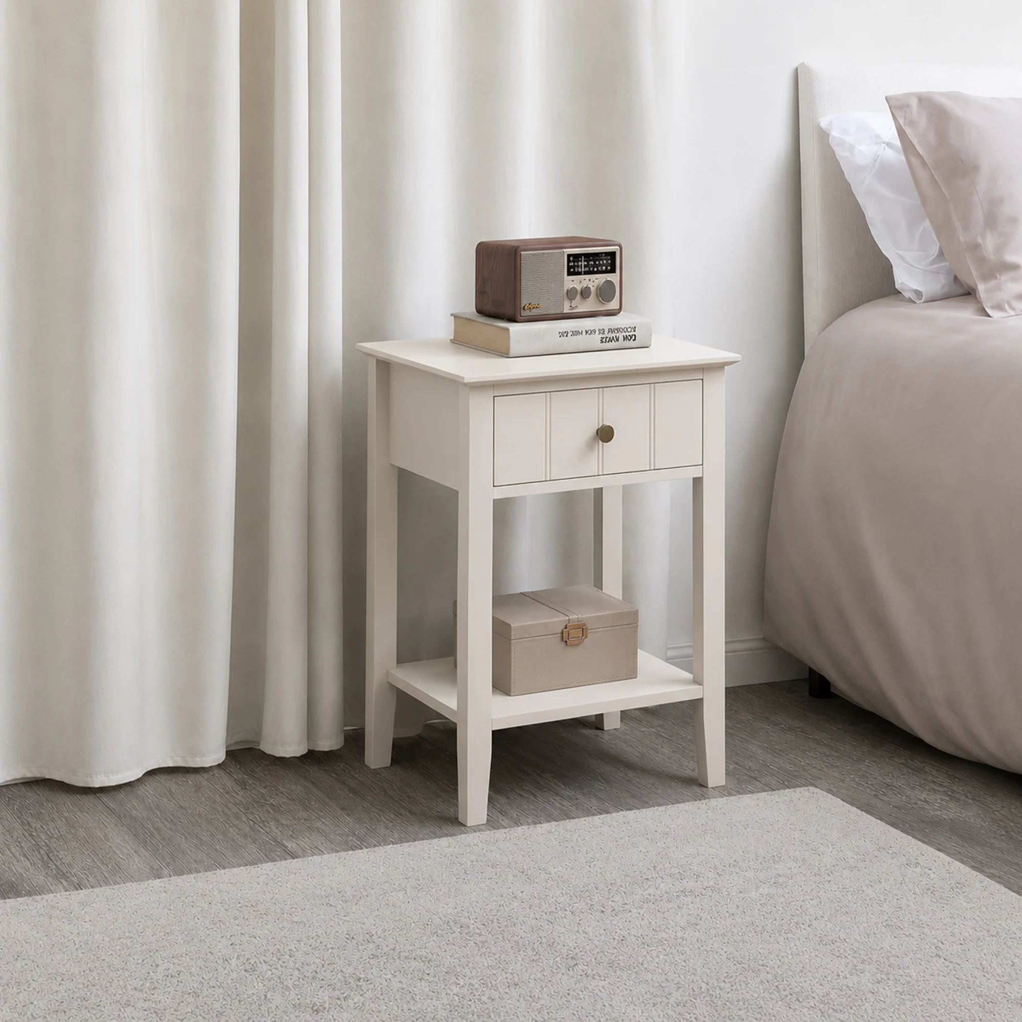 Detailed Ivory One Drawer Bedside Table with Shelf – Padstowe Ivory Range Innovative