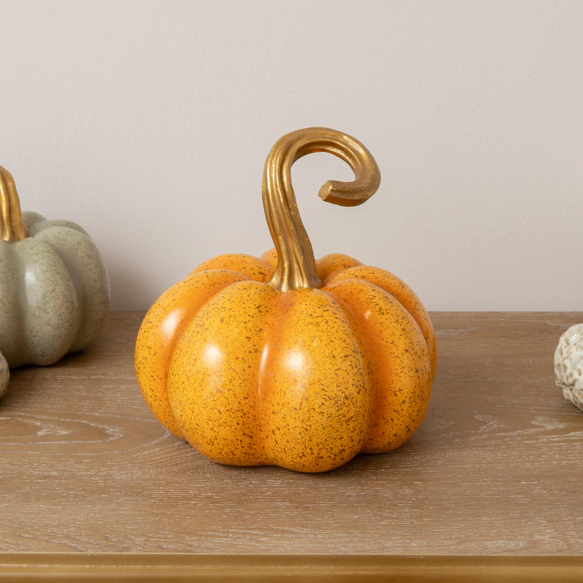 Convenient Orange Gold Speckled Pumpkin Ornament – 20cm x 19cm Eco-Friendly