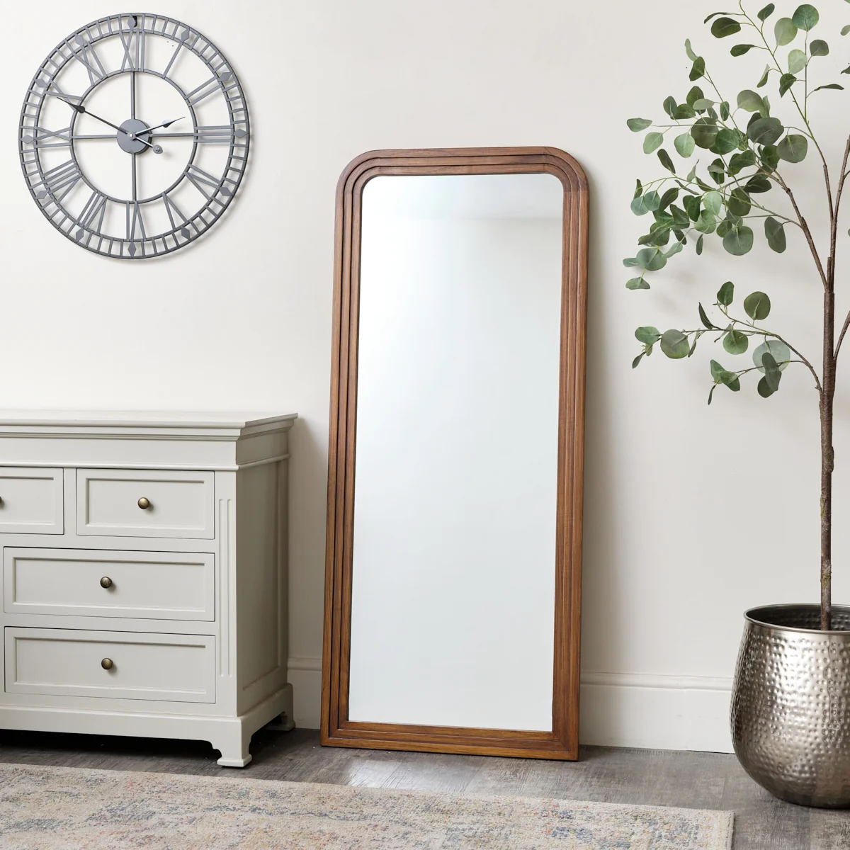 Innovative Dark Wood Arched Frame Wall Mirror 60cm x 140cm Breathable