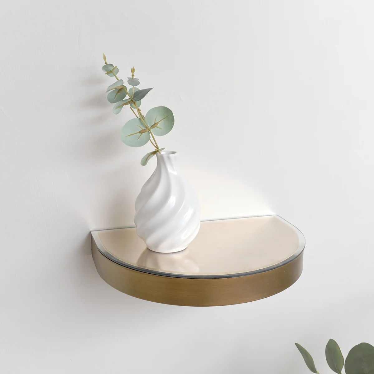 Elite Curved Champagne With Gold Edge Mirrored Floating Wall Shelf Fine