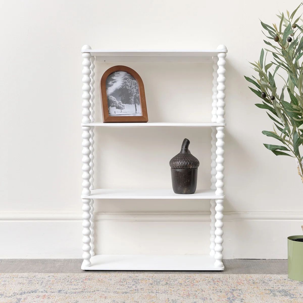 Outstanding White Wooden Bobble Framed 4 Tier Shelf Specialty