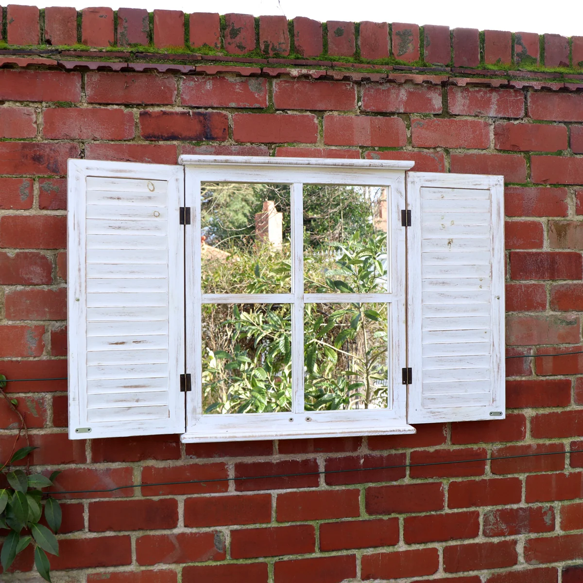 Fast Distressed Ivory Shutter Style Garden Wall Mounted Mirror 60cm x 70cm User-Friendly