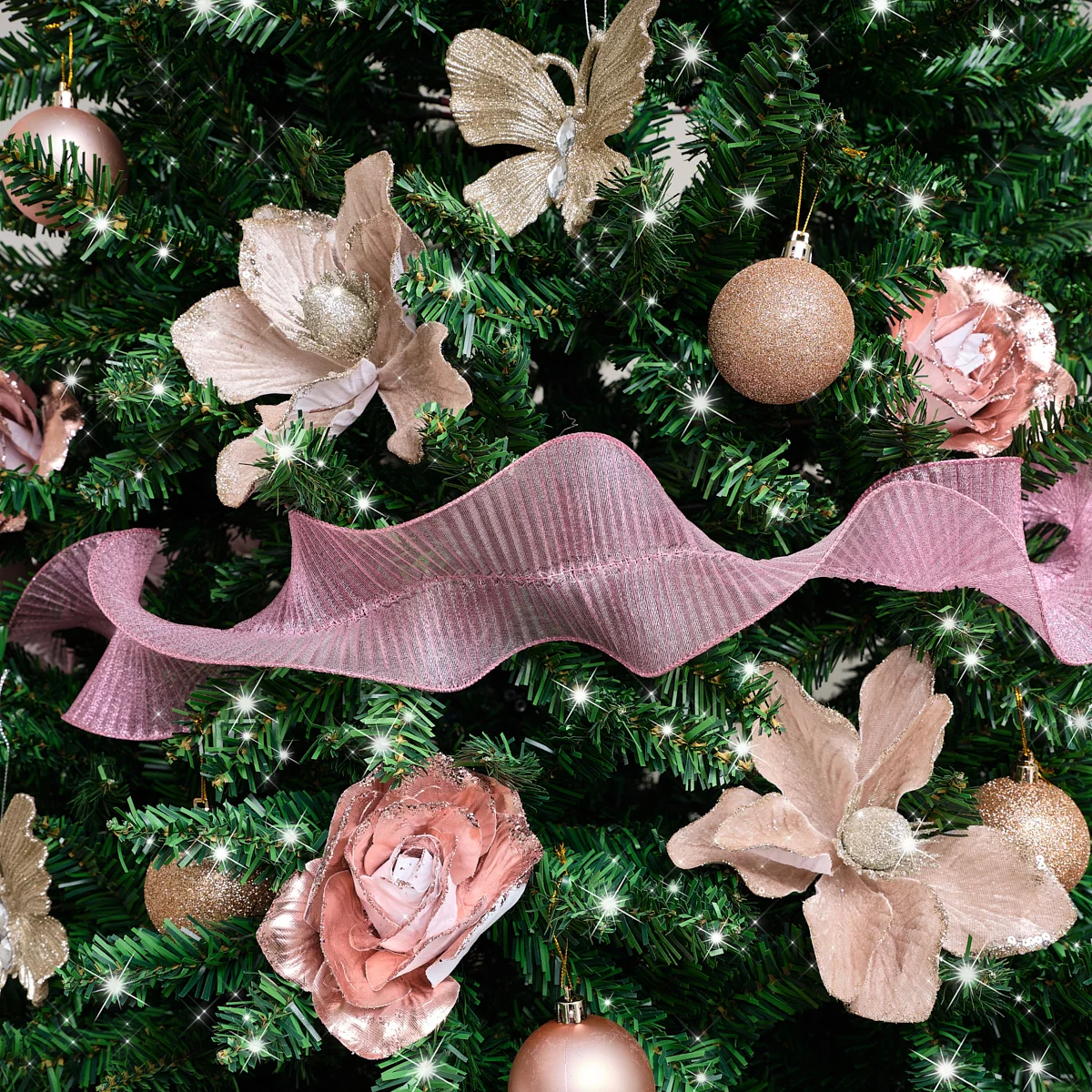 Trendy Hot Pink Sparkle Ruffle Christmas Tree Ribbon – 270cm 2.7m 106.3′ Eco-Friendly