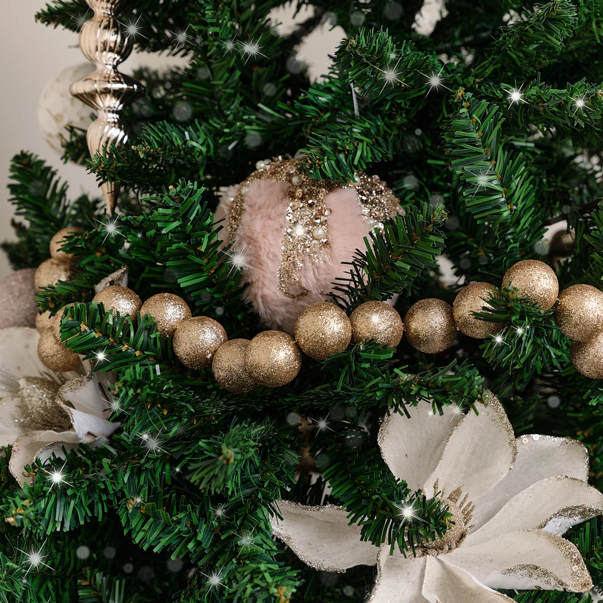 Authentic Champagne Glitter Ball Garland – 200cm 2m 78.7′ Powerful