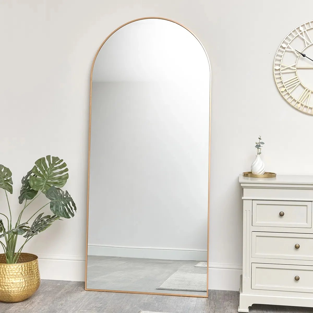 Detailed Large Antique Gold Arched Wall Leaner Mirror – 180cm x 80cm Fashionable