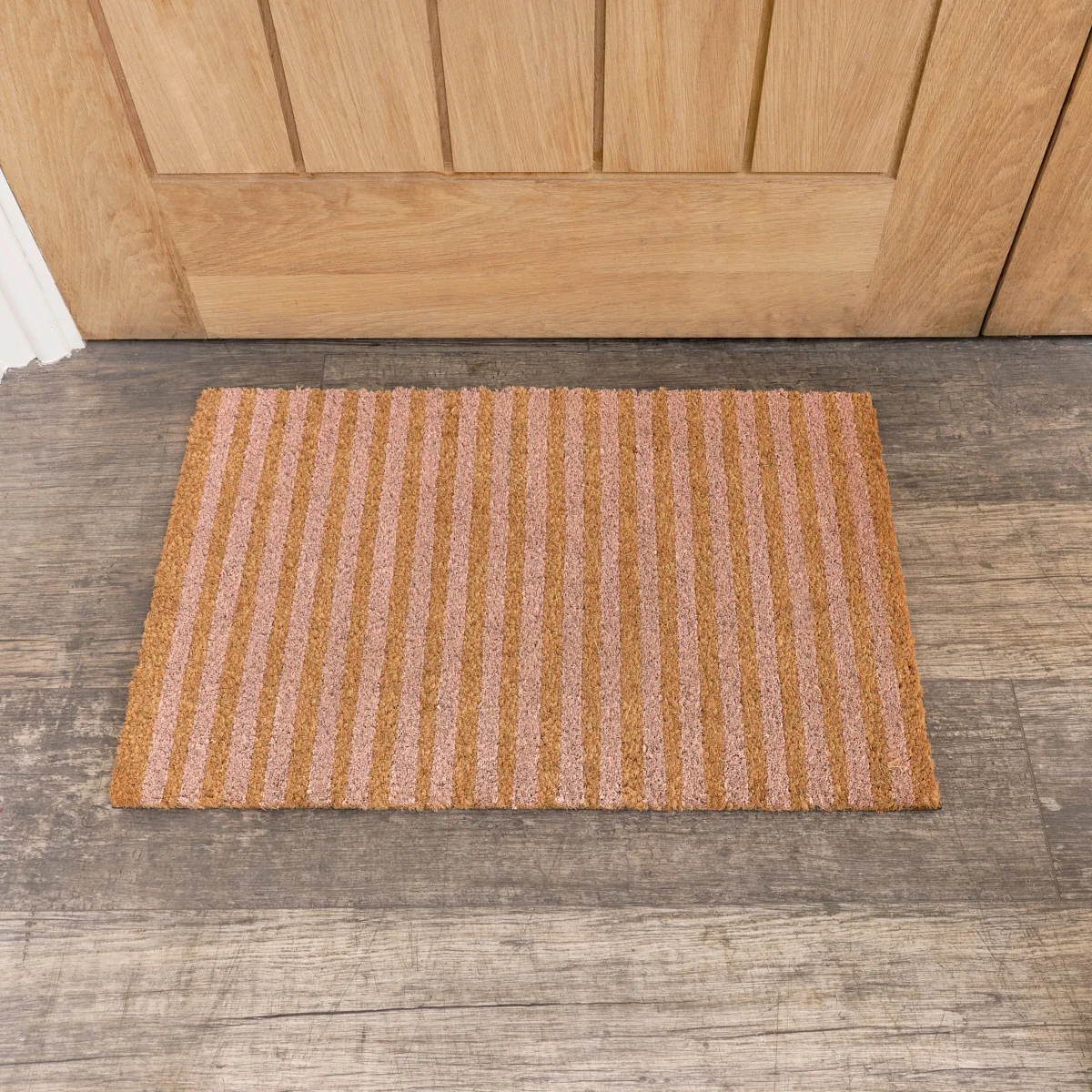 Relaxed Pink Natural Stripe Print Coir Door Mat Fine