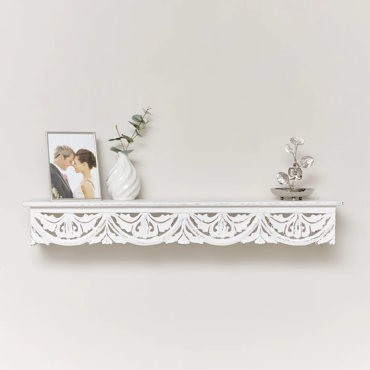 Healthy Large White Wooden Carved Boho Wall Shelf – 81cm Outstanding