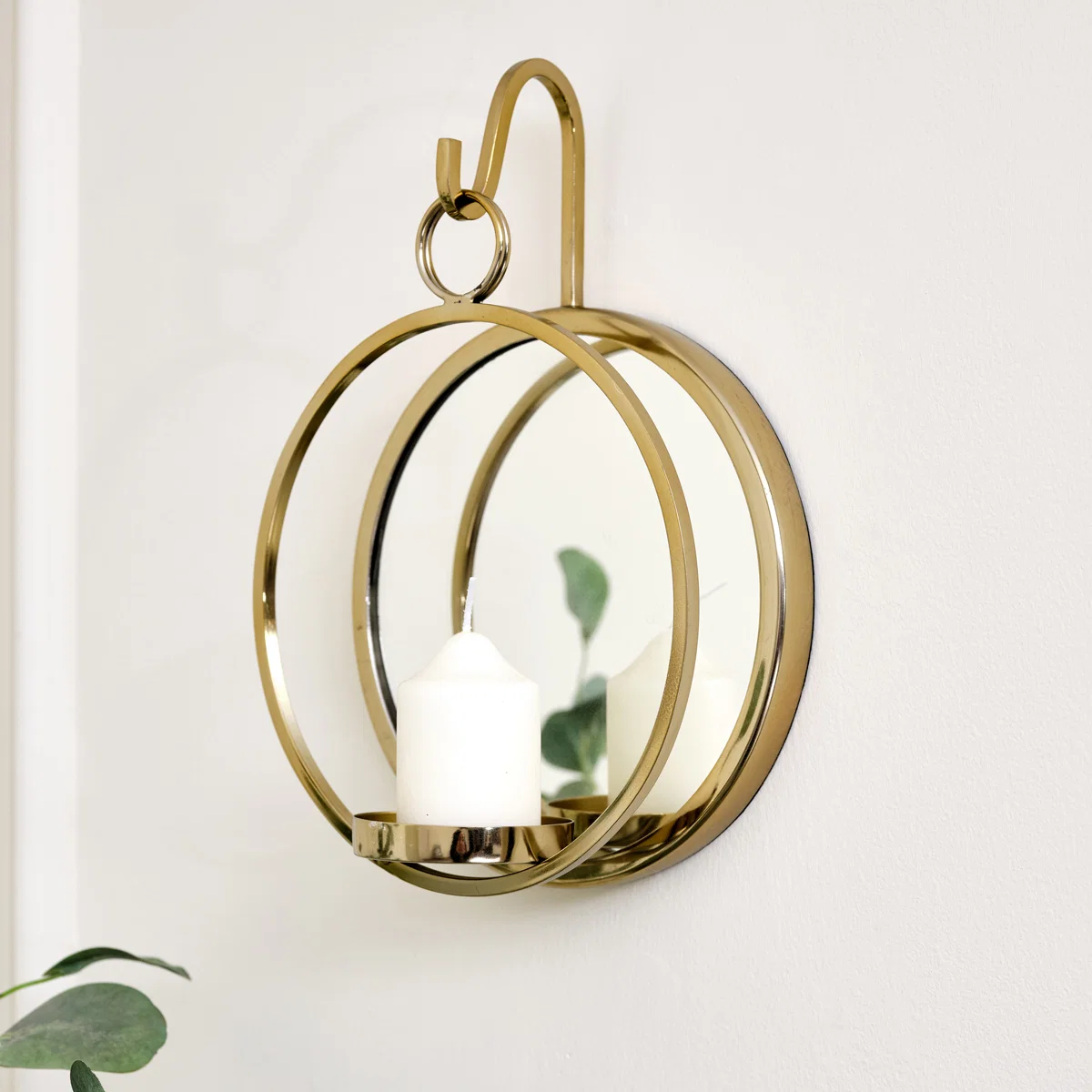 Modern Round Gold Mirrored Wall Candle Sconce Advanced