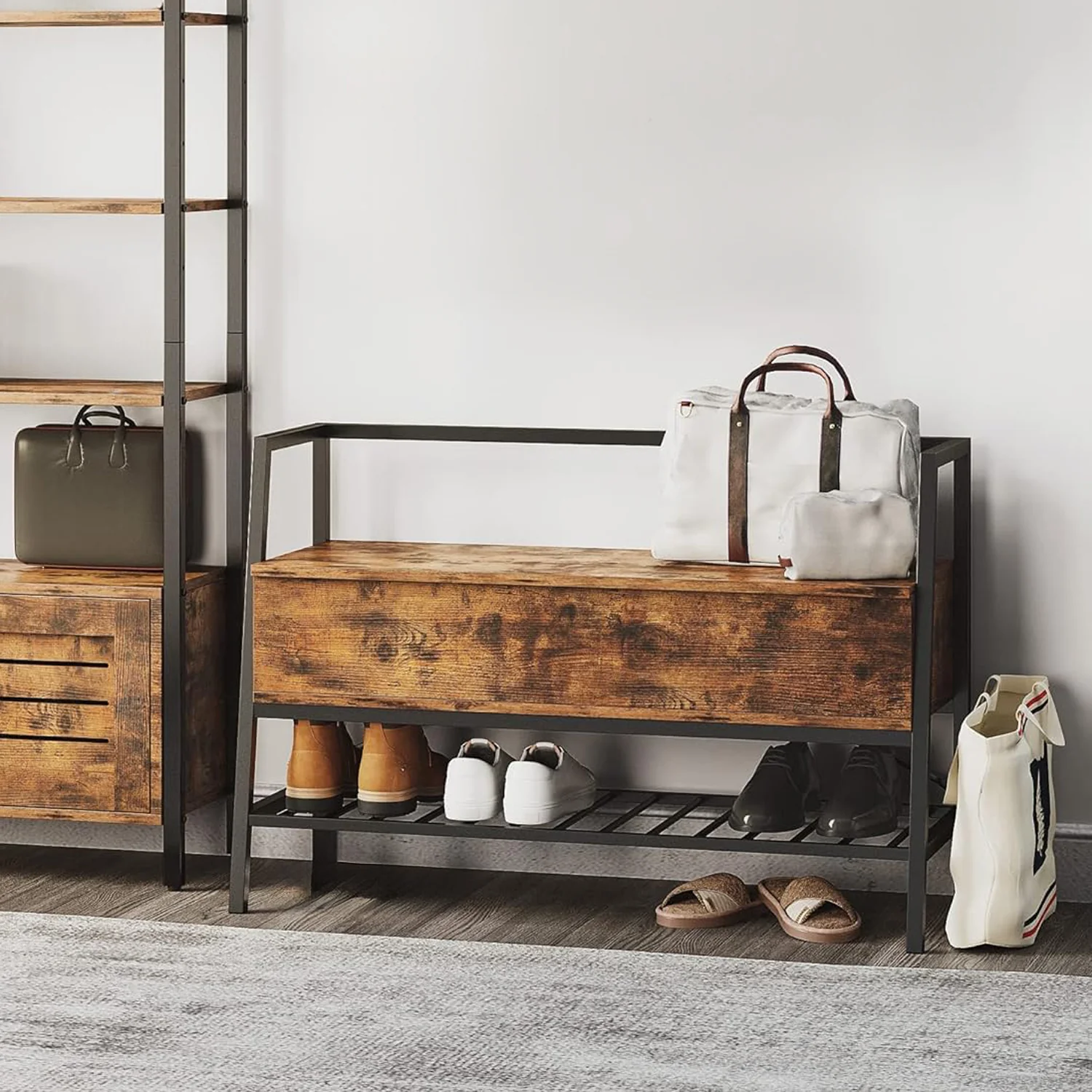 Specialty Entryway Bench Shoe Bench With Shoe Rack and Storage Box for Entryway Bedroom HallwayEntryway Bench Shoe Bench With Shoe Rack and Storage Box for Entryway Bedroom Hallway Crafted