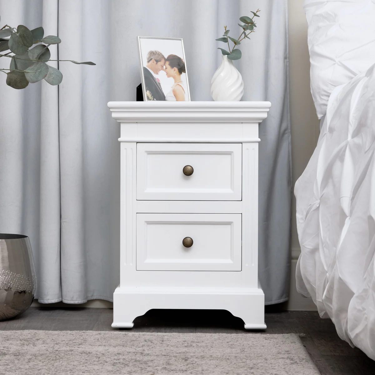 Reusable White Two Drawer Bedside Table – Daventry White Range Superior