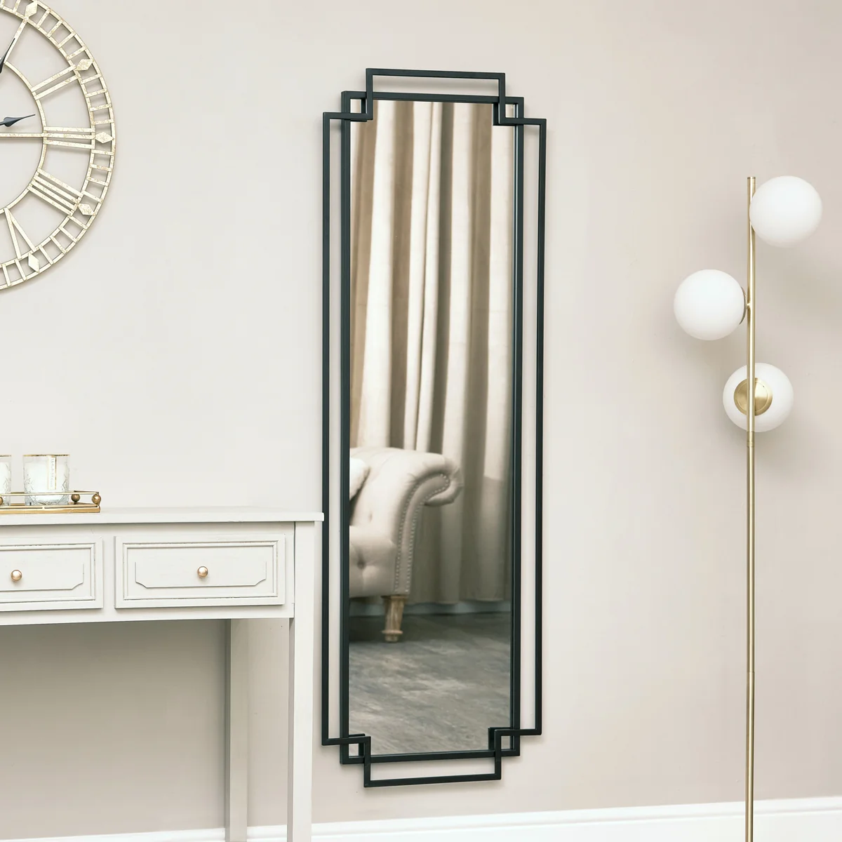 User-Friendly Black Art Deco Wall Mirror 142cm x 47cm Natural