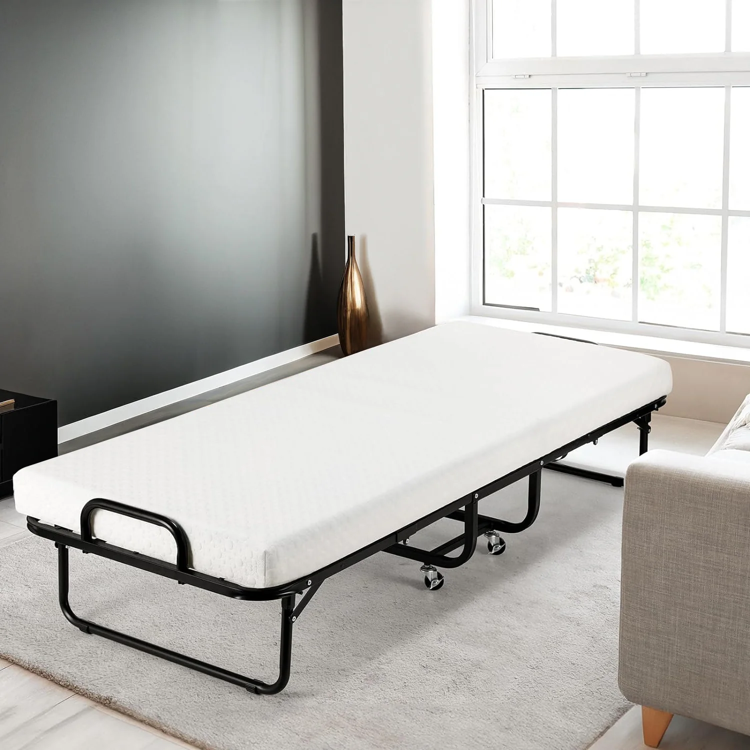 Fine Folding Bed 75 x 31 Portable Rollaway Bed with Mattress rolling wheels Dust Proof CoverFolding Bed 75 x 31 Portable Rollaway Bed with Mattress rolling wheels Dust Proof Cover Contemporary