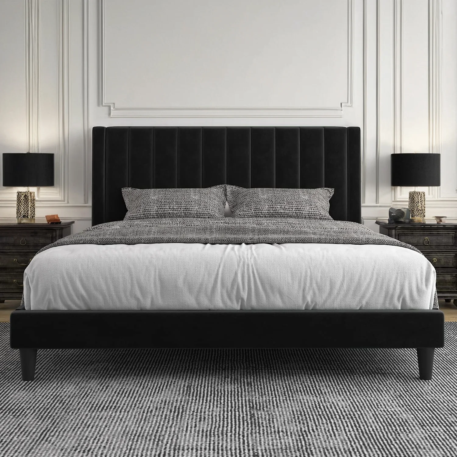 Classic Velvet Upholstered Bed Frame with Tufted Headboard-Full Queen King SizeVelvet Upholstered Bed Frame with Tufted Headboard-Full Queen King Size Stylish