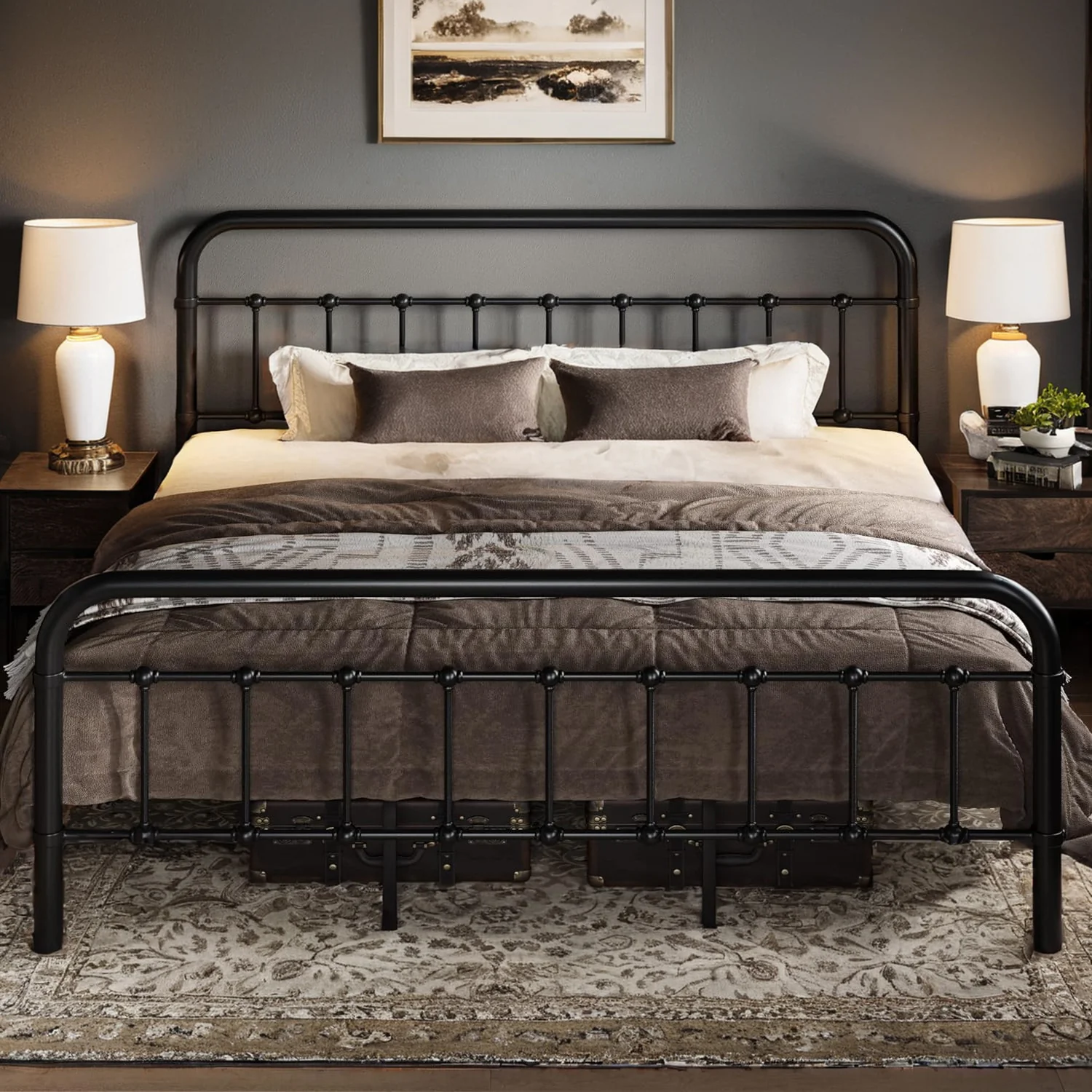 Efficient Gallery-Rail Victorian Platform Metal Bed Frame with Headboard and Footboard Under-Bed Storage No Box Spring NeededGallery-Rail Victorian Platform Metal Bed Frame with Headboard and Footboard Under-Bed Storage No Box Spring Needed Pure