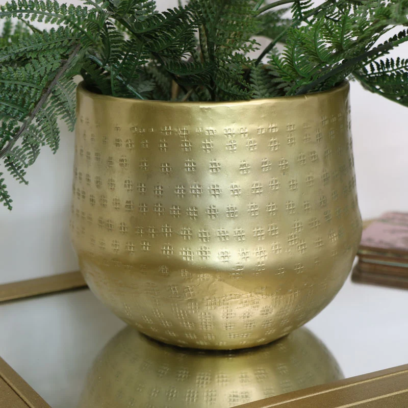 Specialty Small Round Gold Patterned Planter Organic