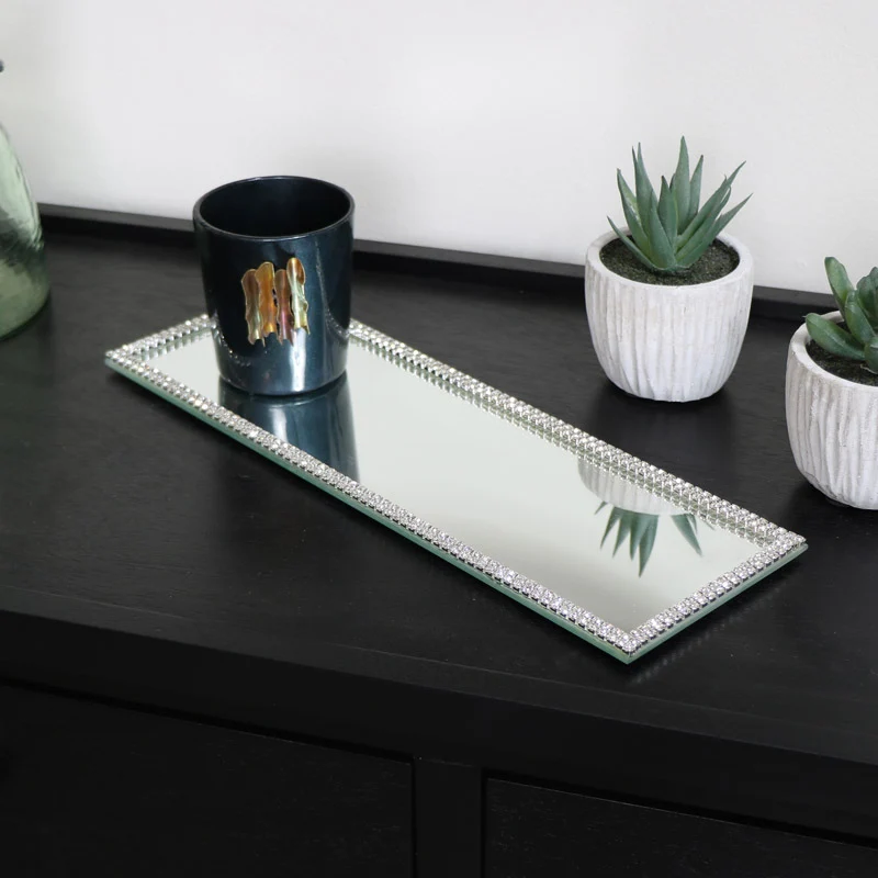Expertly Made Rectangle Jewelled Mirrored Display Plate Tray Practical