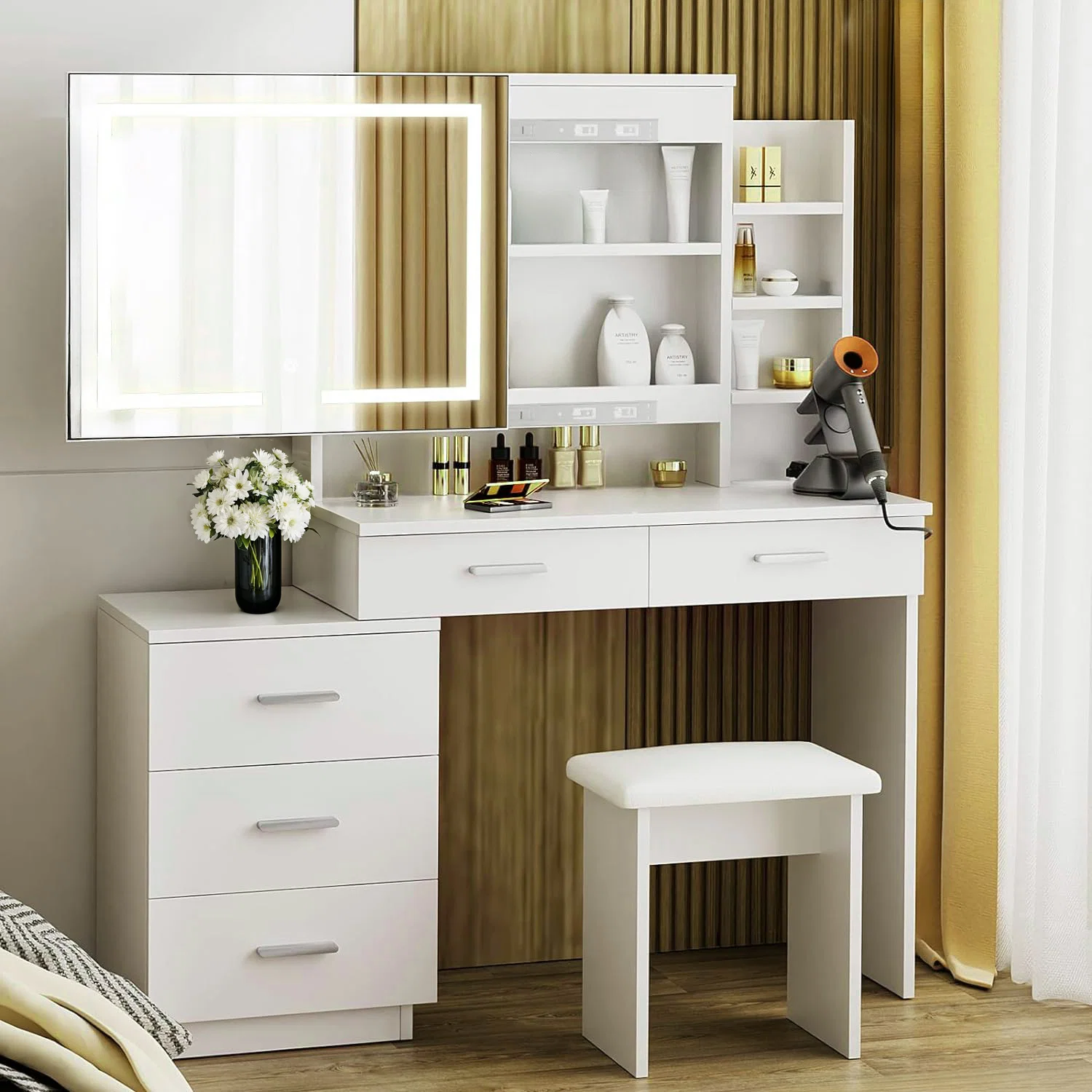 Dependable 47 Large Dresser with Sliding Lighted Mirror with Electrical Outlet 3 Color Lighting Patterns Adjustable Brightness47 Large Dresser with Sliding Lighted Mirror with Electrical Outlet 3 Color Lighting Patterns Adjustable Brightness Artisan
