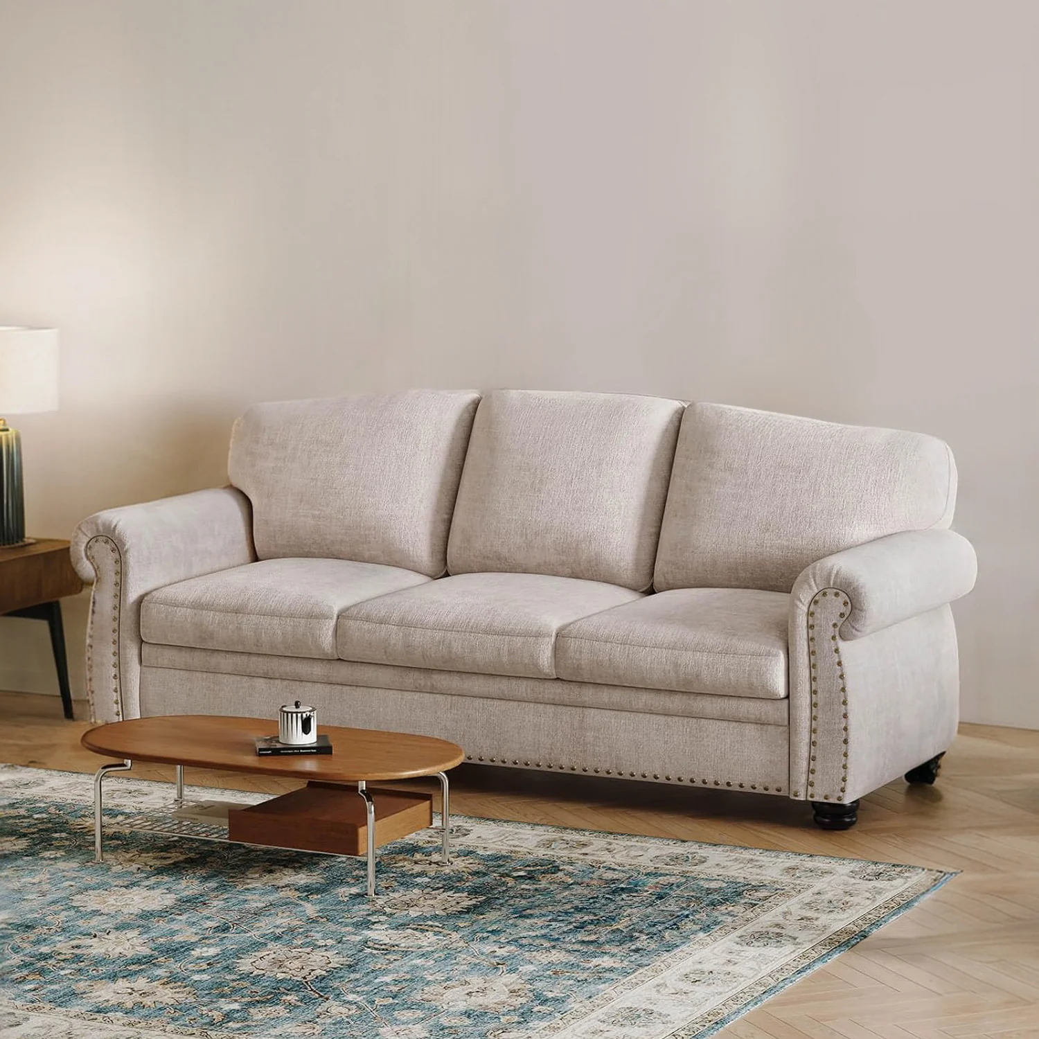 Versatile 90 Inch 3 Seater Sofa Nailhead Trim Farmhouse Couches with Rolled Arm 23 Deep Seat90 Inch 3 Seater Sofa Nailhead Trim Farmhouse Couches with Rolled Arm 23 Deep Seat Original