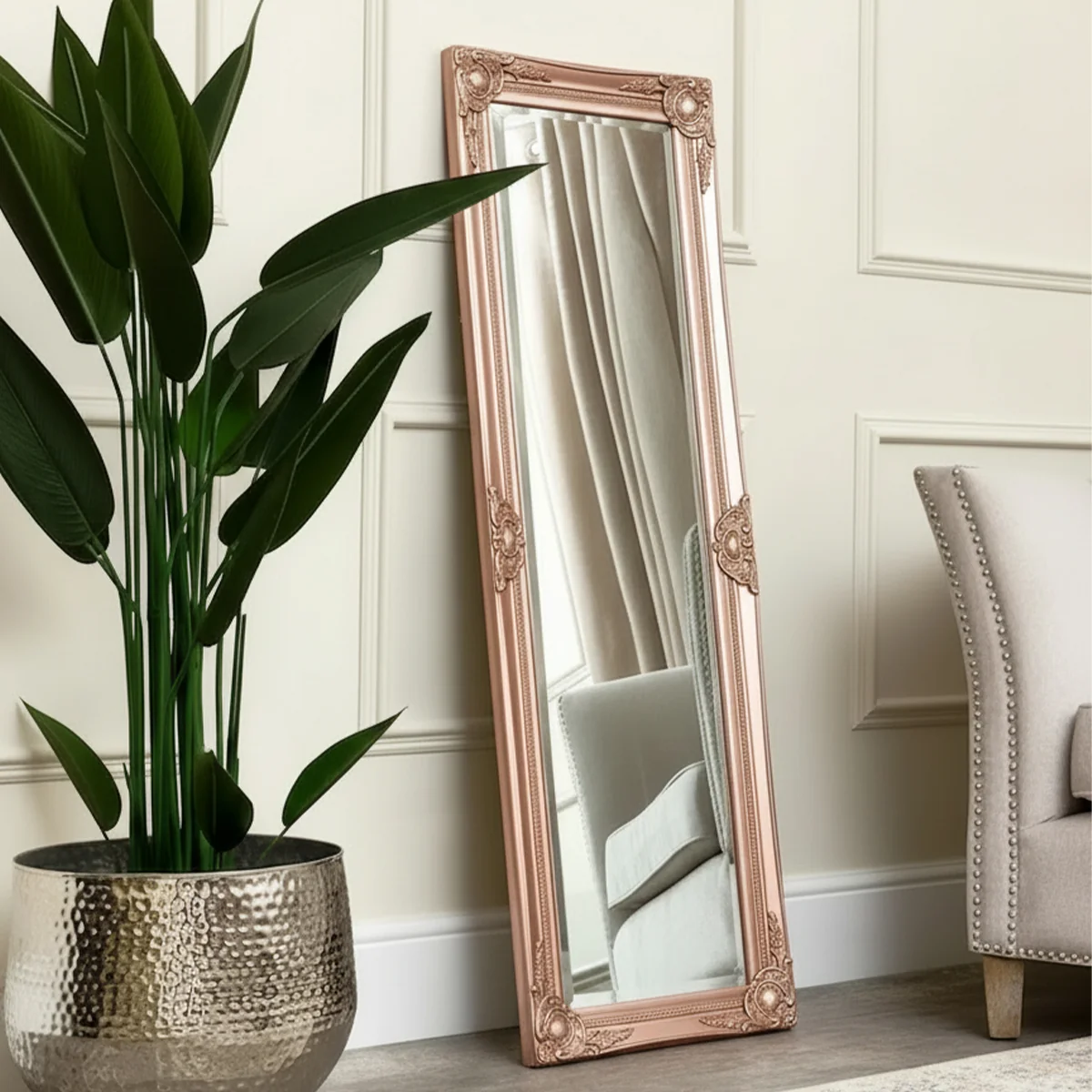 Pure Tall Ornate Rose Gold Pink Mirror – 47cm x 142cm Verified