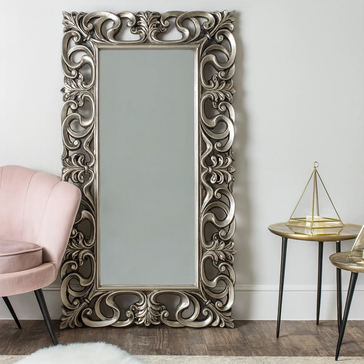 Lightweight Large Baroque-style Silver Wall Floor Mirror 90cm x 168cm Secure